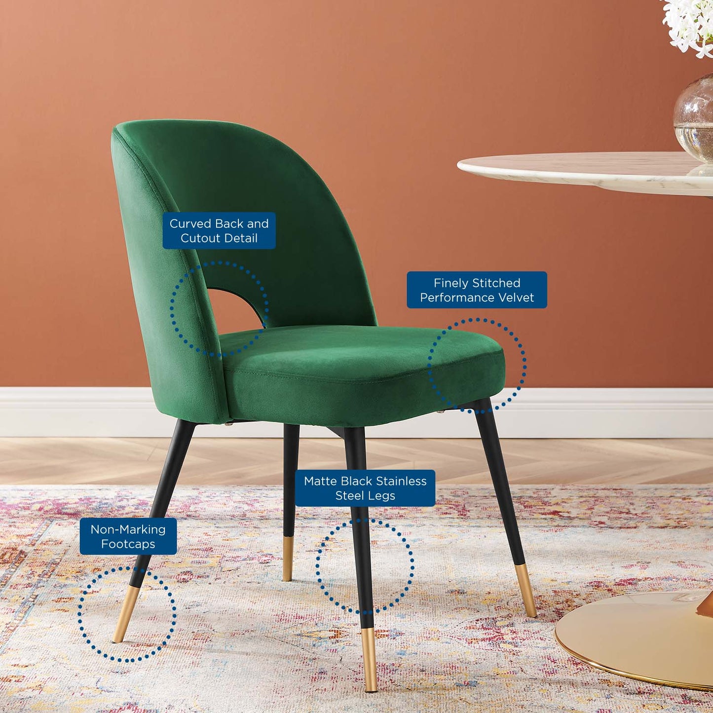 Rouse Performance Velvet Dining Side Chair, Velvet, Green, 19535