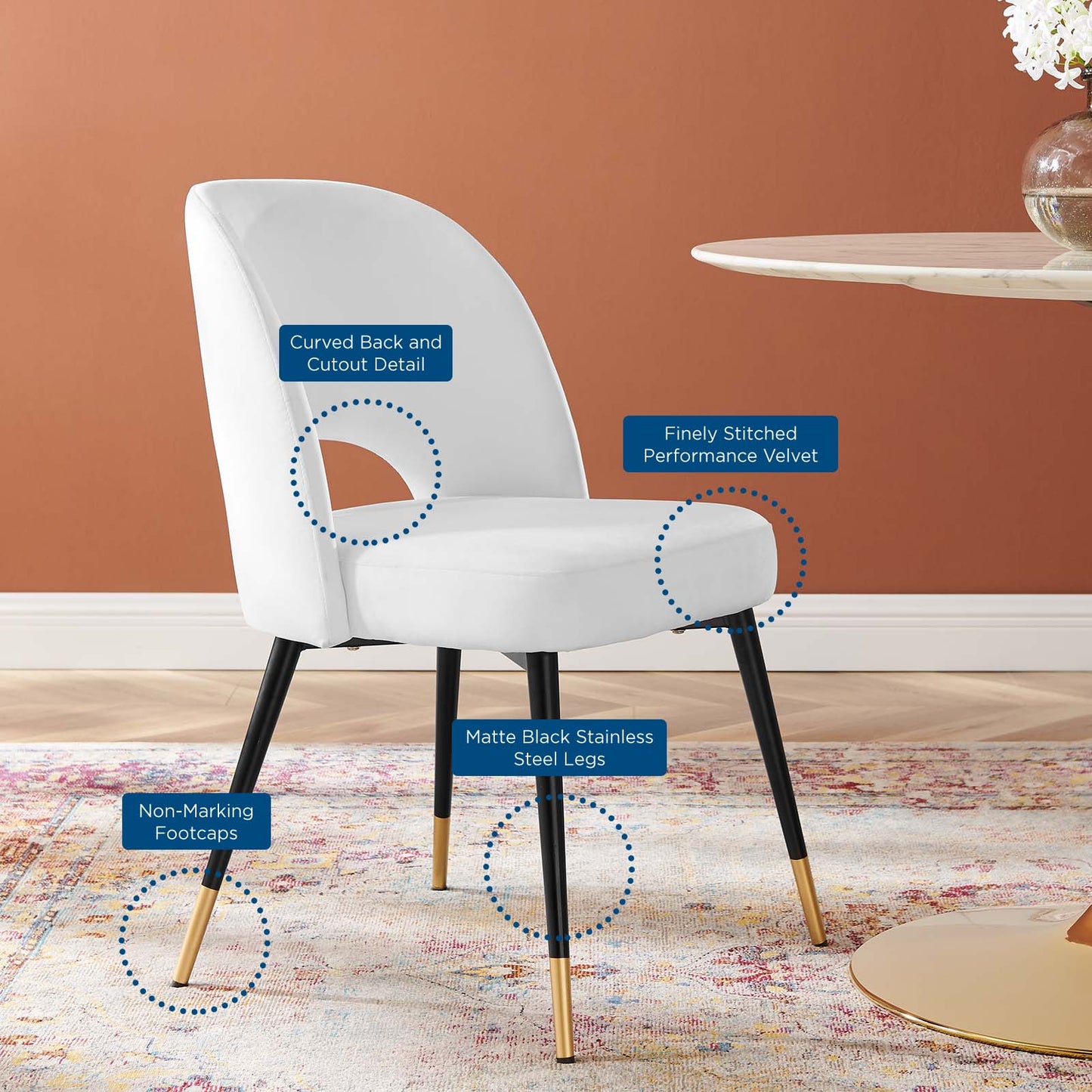 Rouse Performance Velvet Dining Side Chair, Velvet, White, 19538
