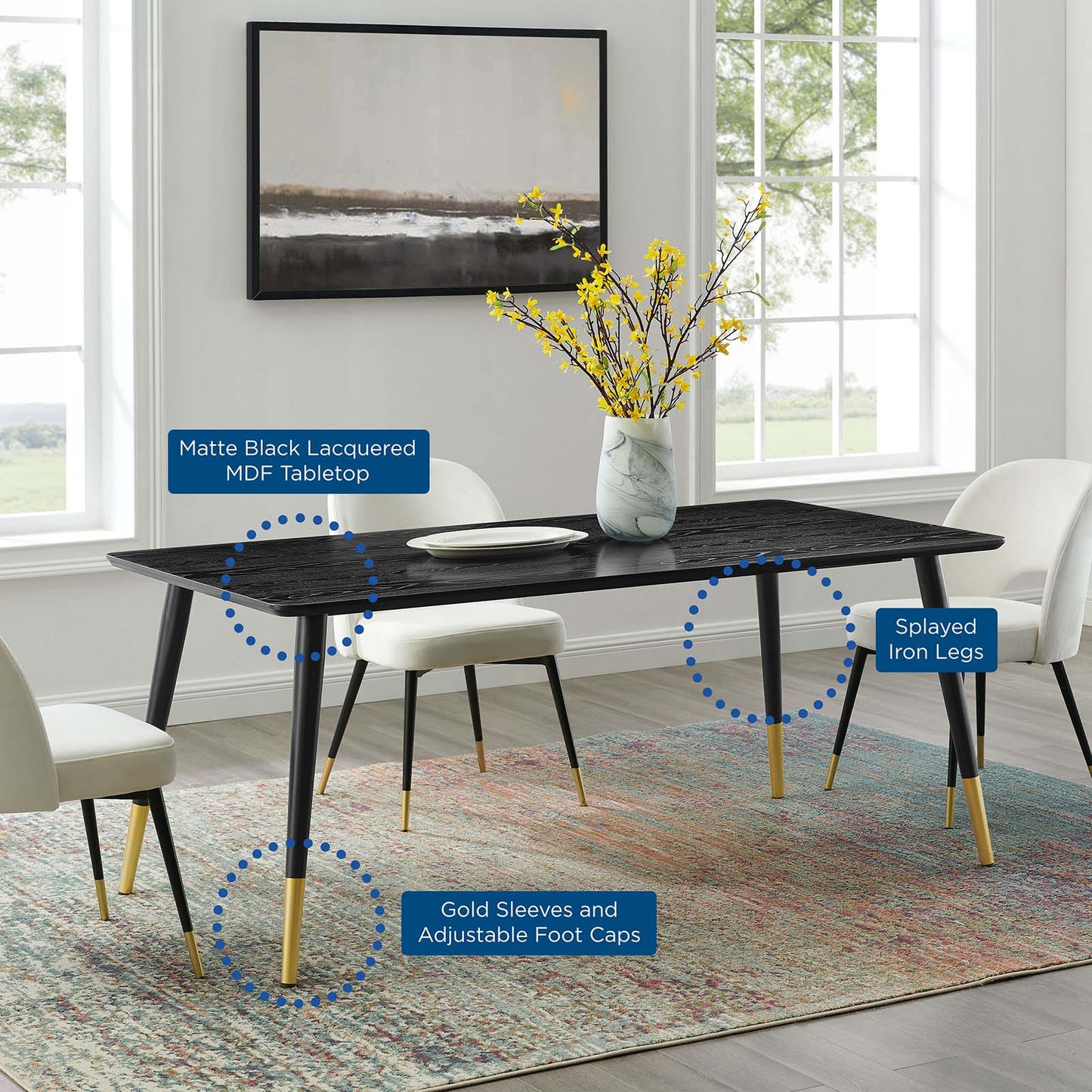 Vigor 71" Rectangular Dining Table, Wood, Black, 19542