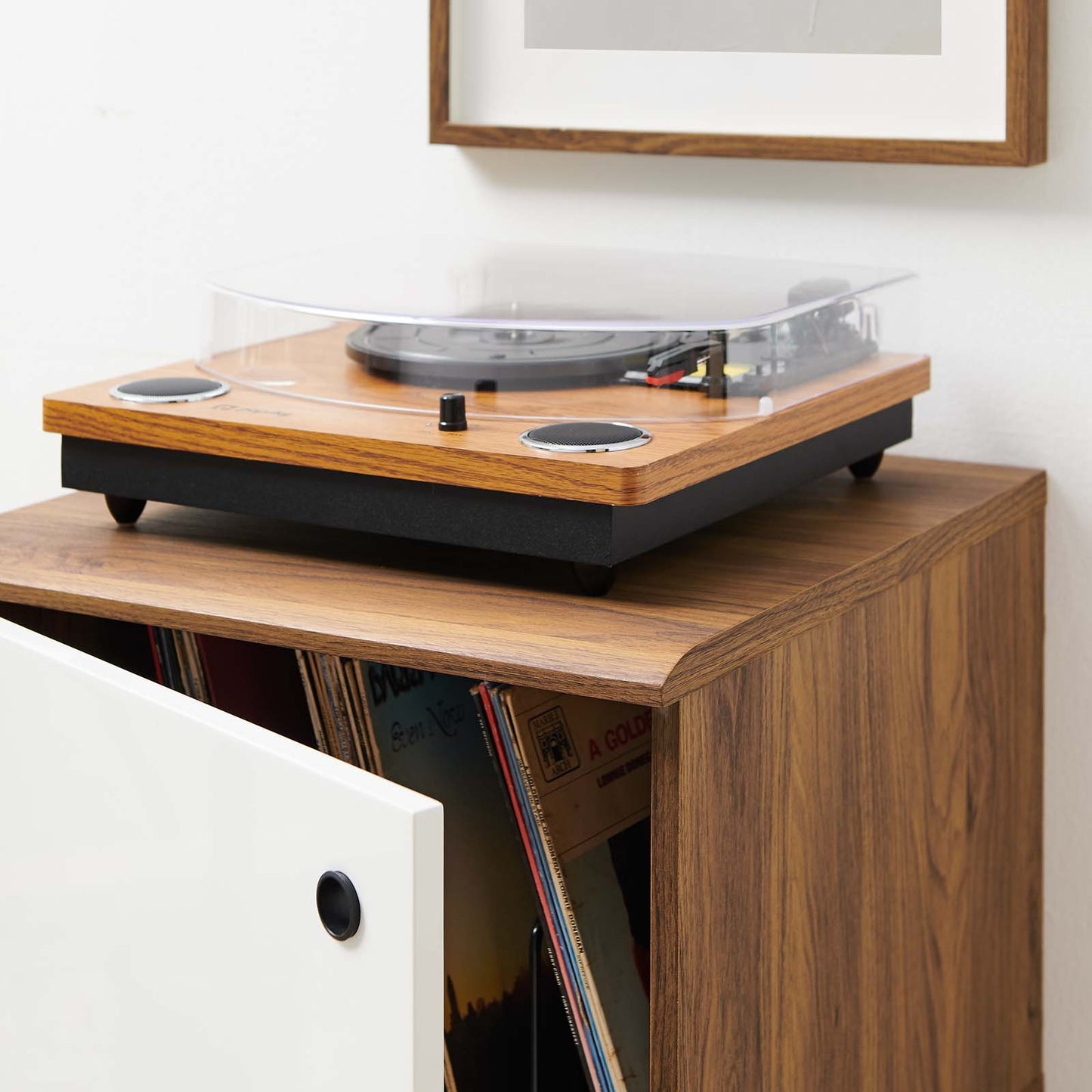 Envision Vinyl Record Display Stand, Wood, Brown Walnut White, 19600