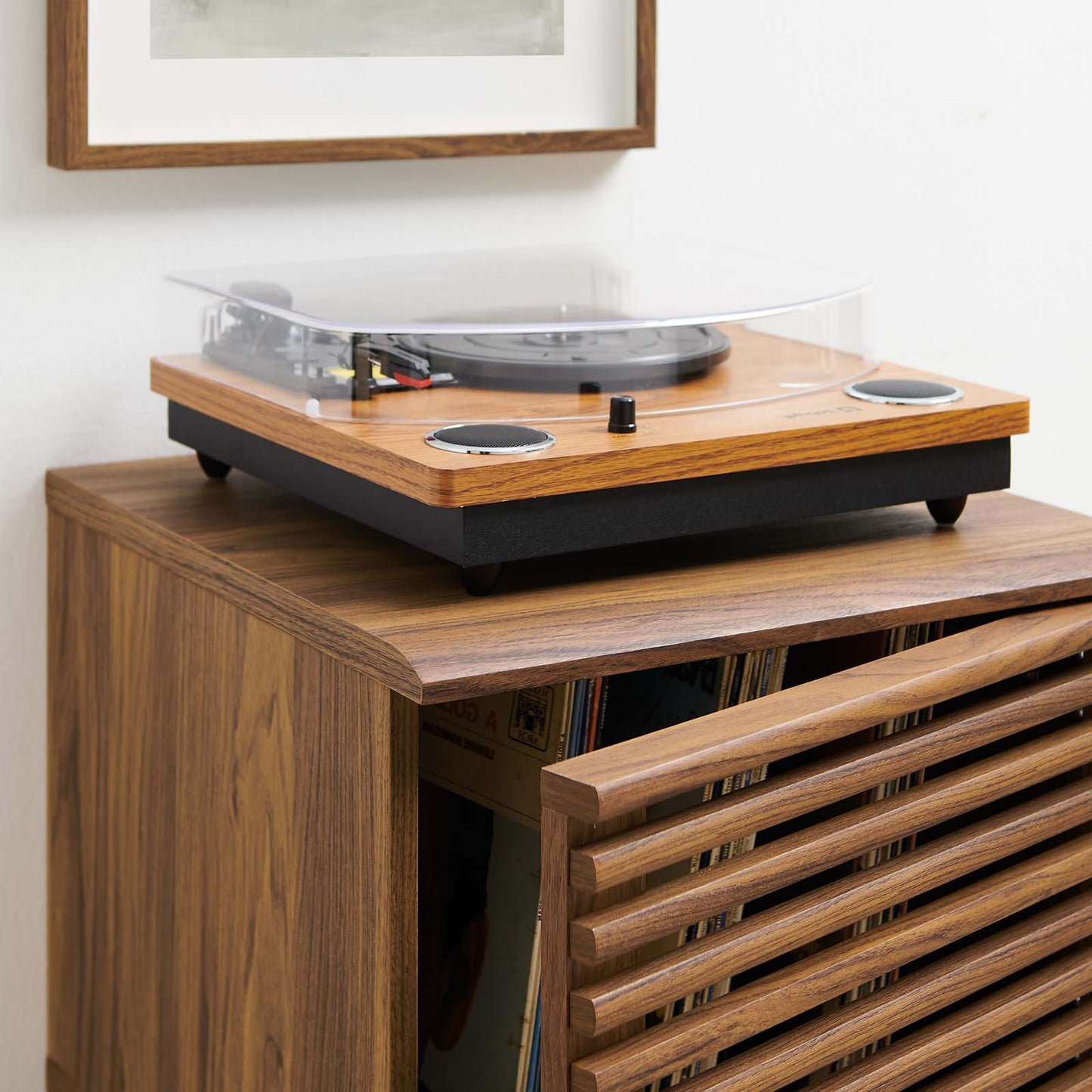 Render Vinyl Record Display Stand, Wood, Brown Walnut, 19602