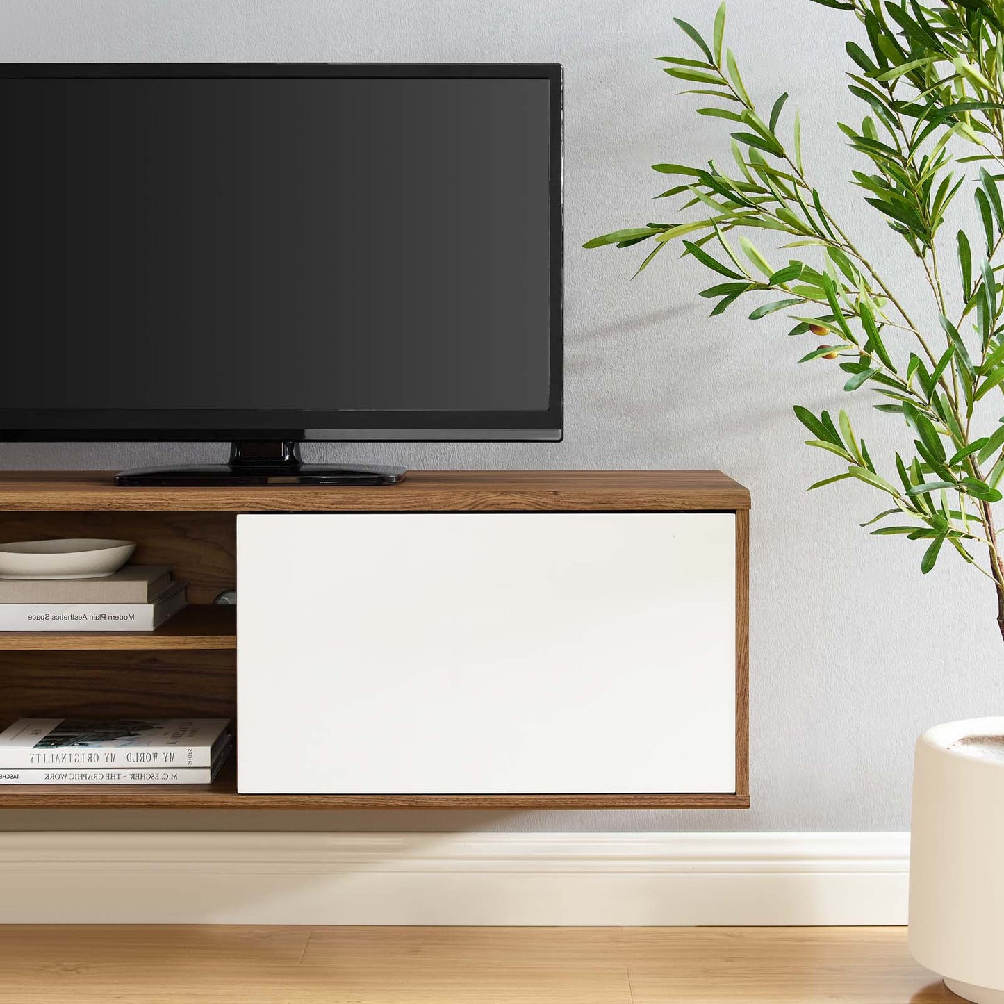 Envision 46" Wall Mount TV Stand, Wood, Brown Walnut White, 19604