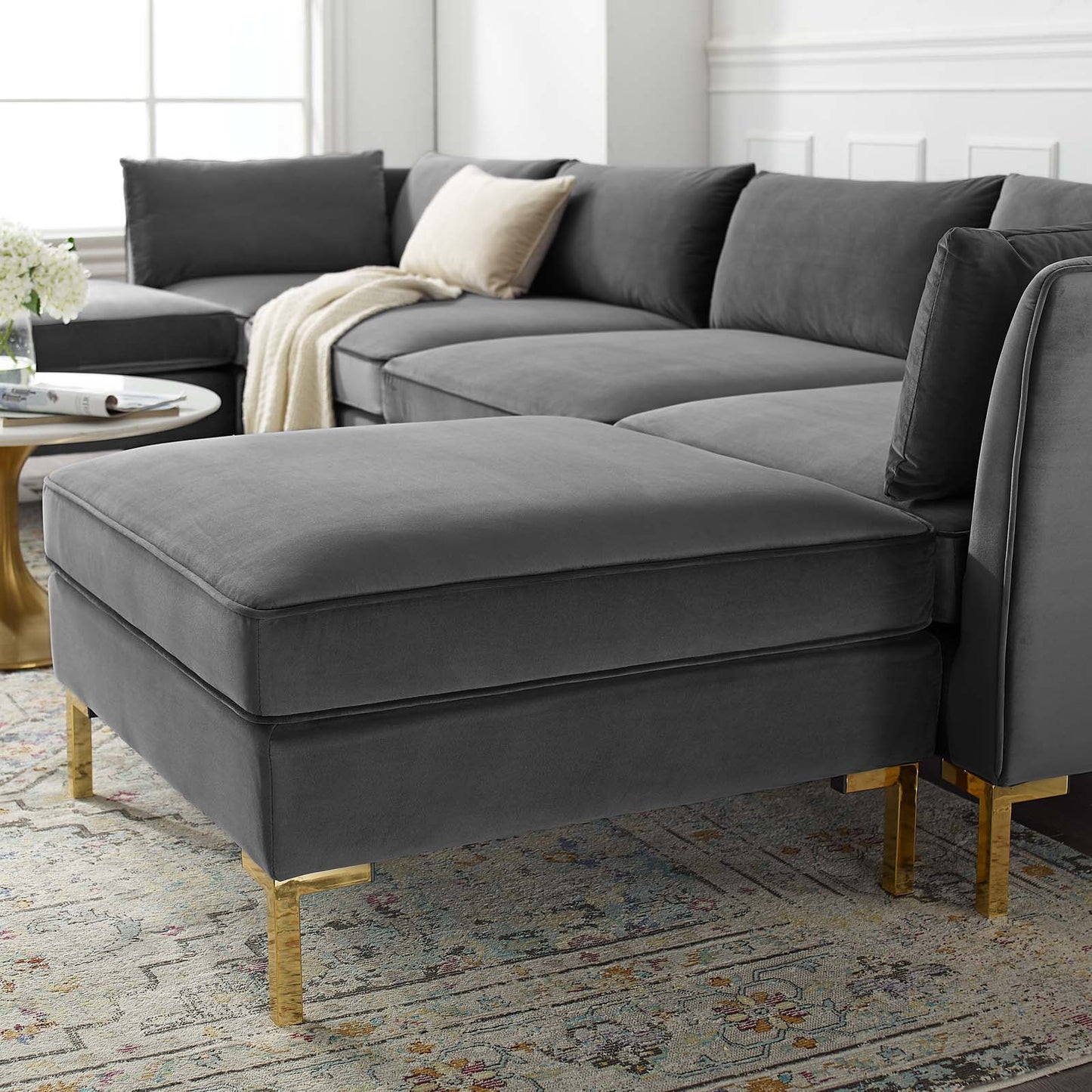 Ardent 6-Piece Performance Velvet Sectional Sofa, Velvet, Grey Gray, 19617