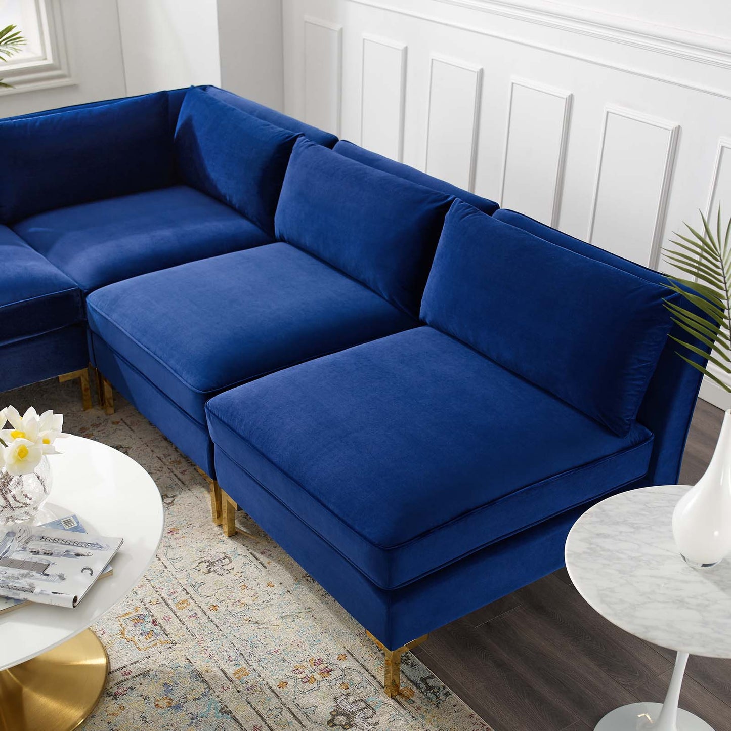 Ardent 5-Piece Performance Velvet Sectional Sofa, Velvet, Blue Navy, 19630