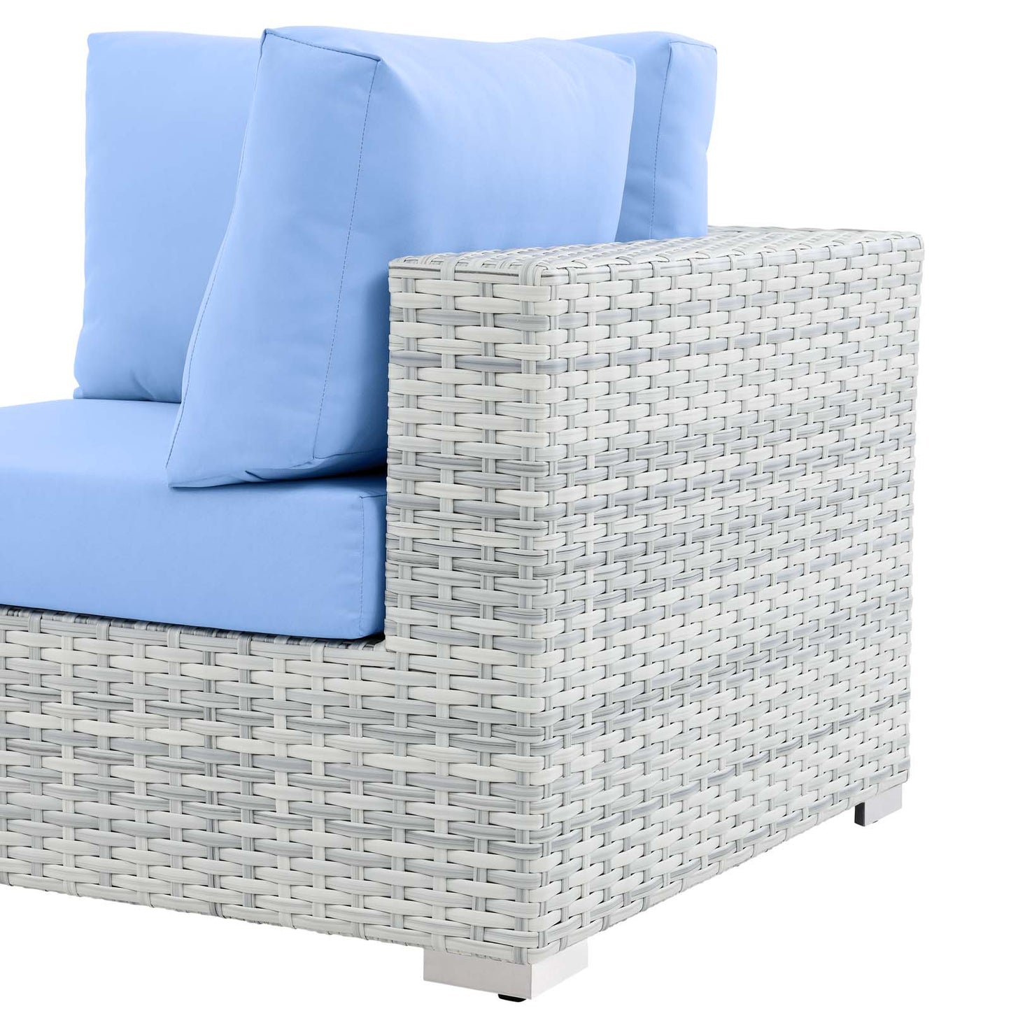 Convene Outdoor Patio Corner Chair, Rattan, Wicker, Light Grey Gray Light Blue, 19693