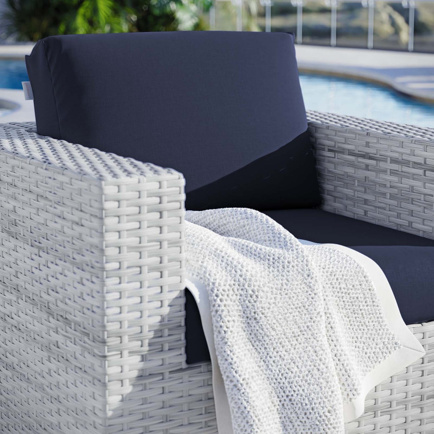 Convene Outdoor Patio Armchair, Rattan, Wicker, Light Grey Gray Blue Navy, 19699