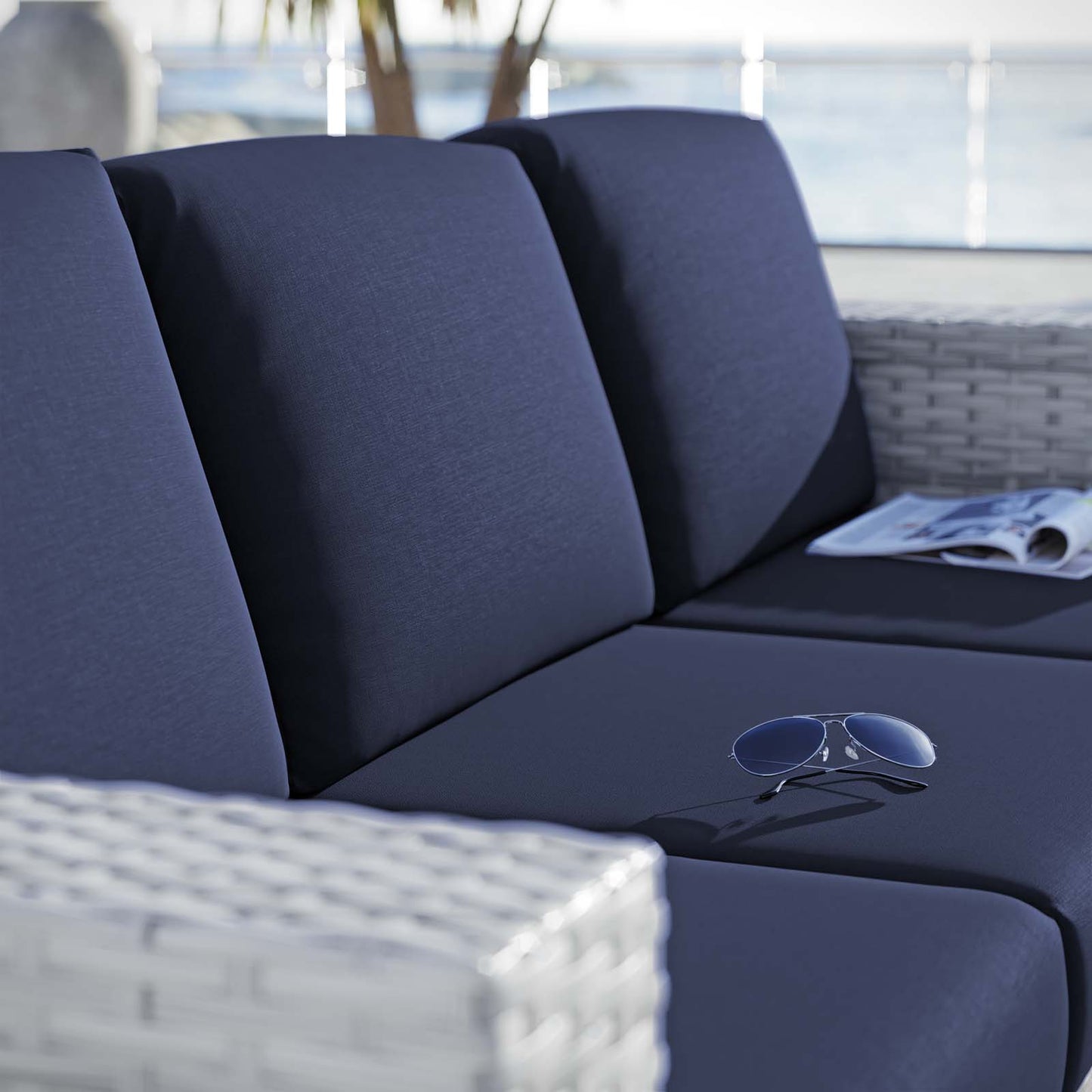 Convene Outdoor Patio Sofa, Rattan, Wicker, Light Grey Gray Blue Navy, 19731