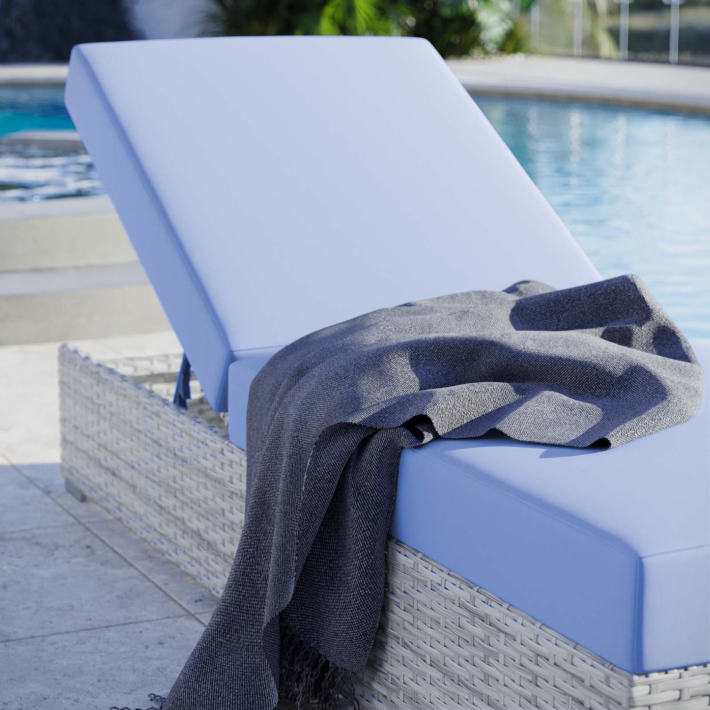 Convene Outdoor Patio Chaise, Rattan, Wicker, Light Grey Gray Light Blue, 19740