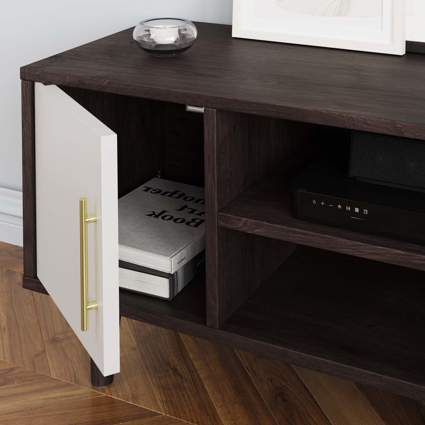 Daxton 43" TV Stand, Wood, Drak Brown White, 19748