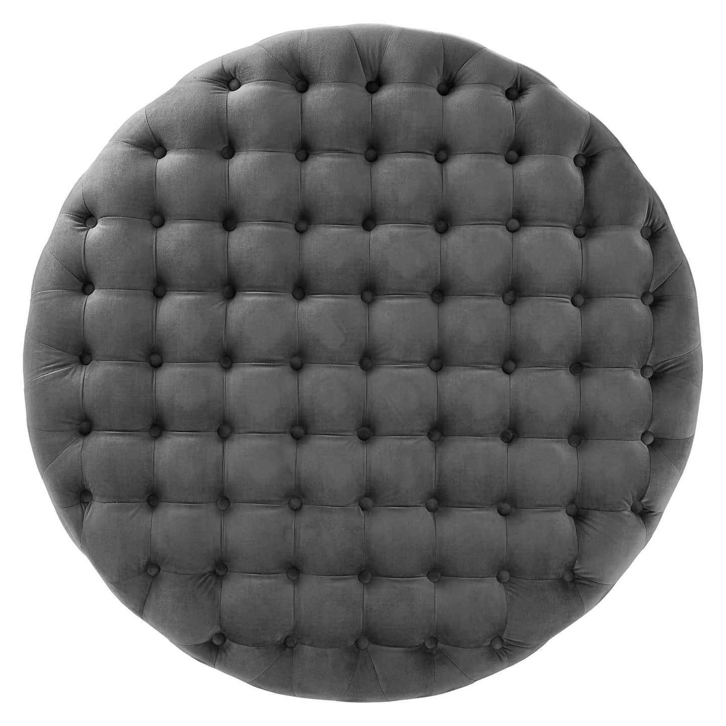 Ensconce Tufted Performance Velvet Round Ottoman, Velvet, Grey Gray, 19780