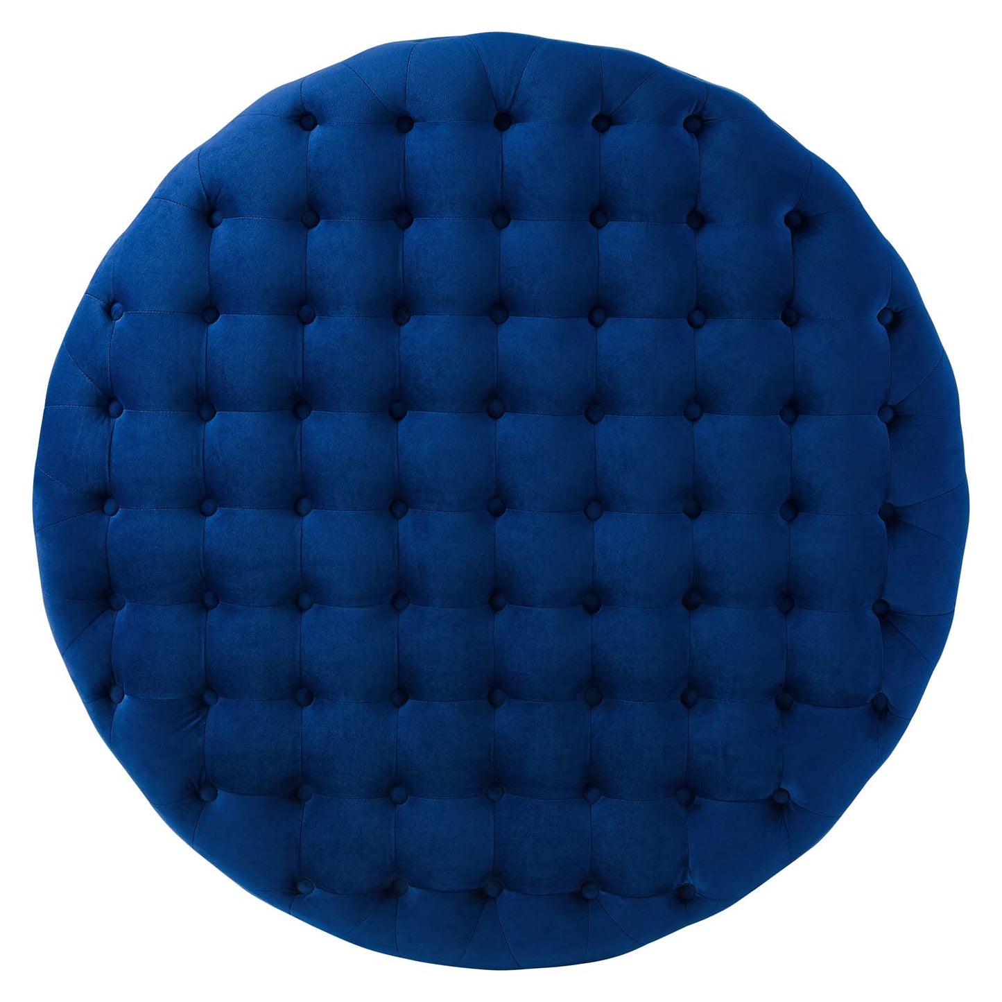 Ensconce Tufted Performance Velvet Round Ottoman, Velvet, Blue Navy, 19781