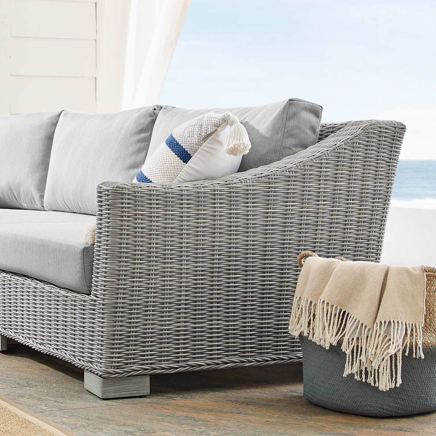 Conway Sunbrella® Outdoor Patio Wicker Rattan 5-Piece Sectional Sofa Set, Rattan, Wicker, Grey Gray, 19830