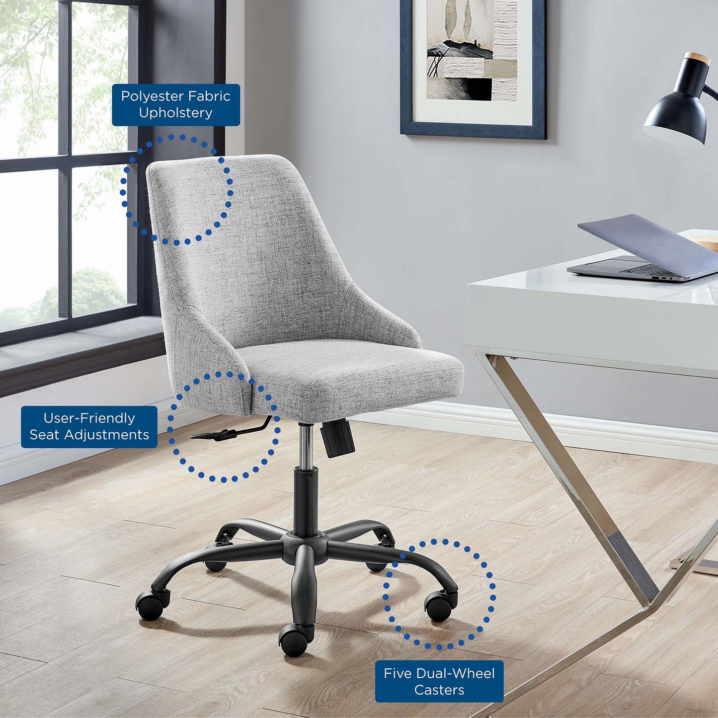 Designate Swivel Upholstered Office Chair, Fabric, Black Grey Gray, 19884