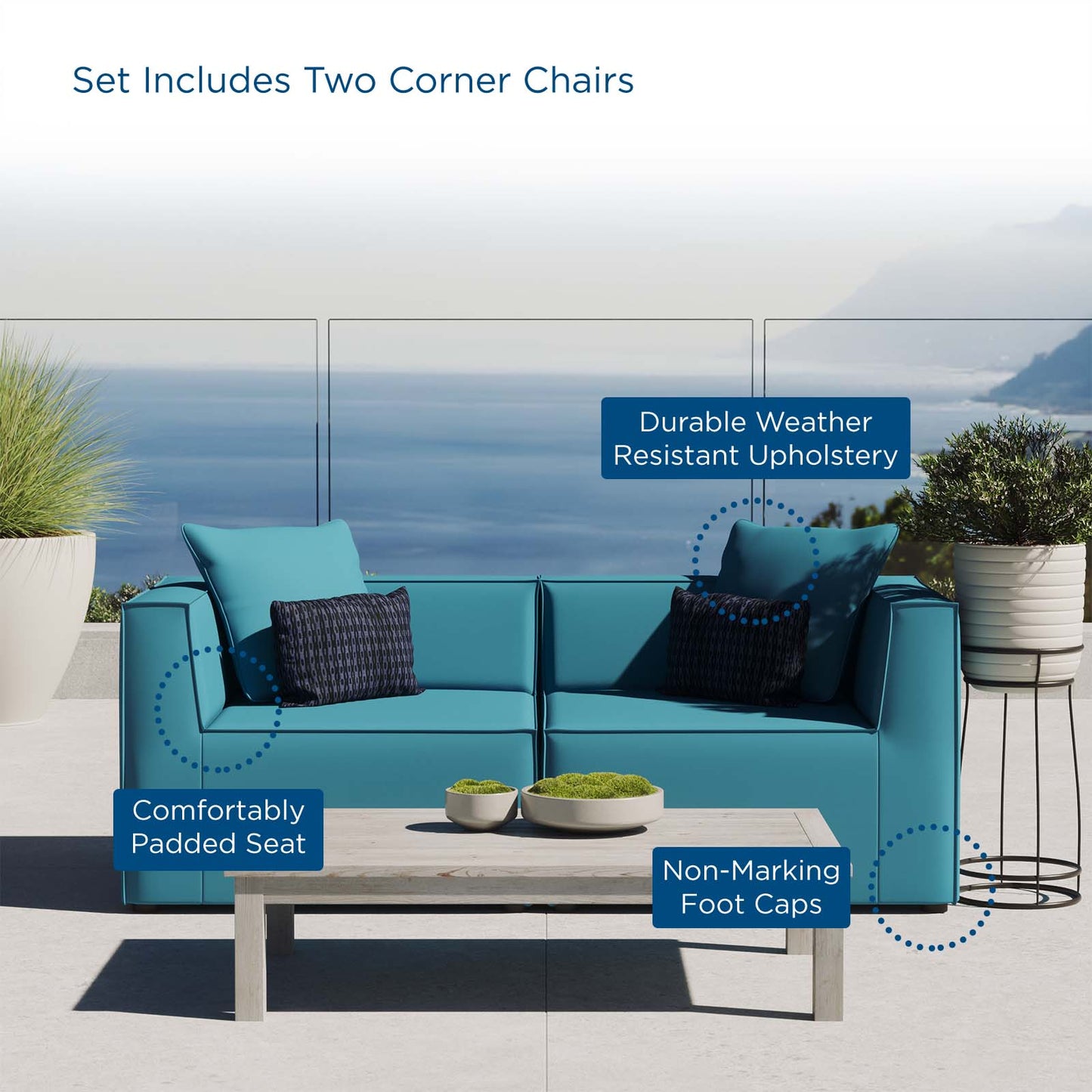 Saybrook Outdoor Patio Upholstered 2-Piece Sectional Sofa Loveseat, Fabric, Blue, 19891
