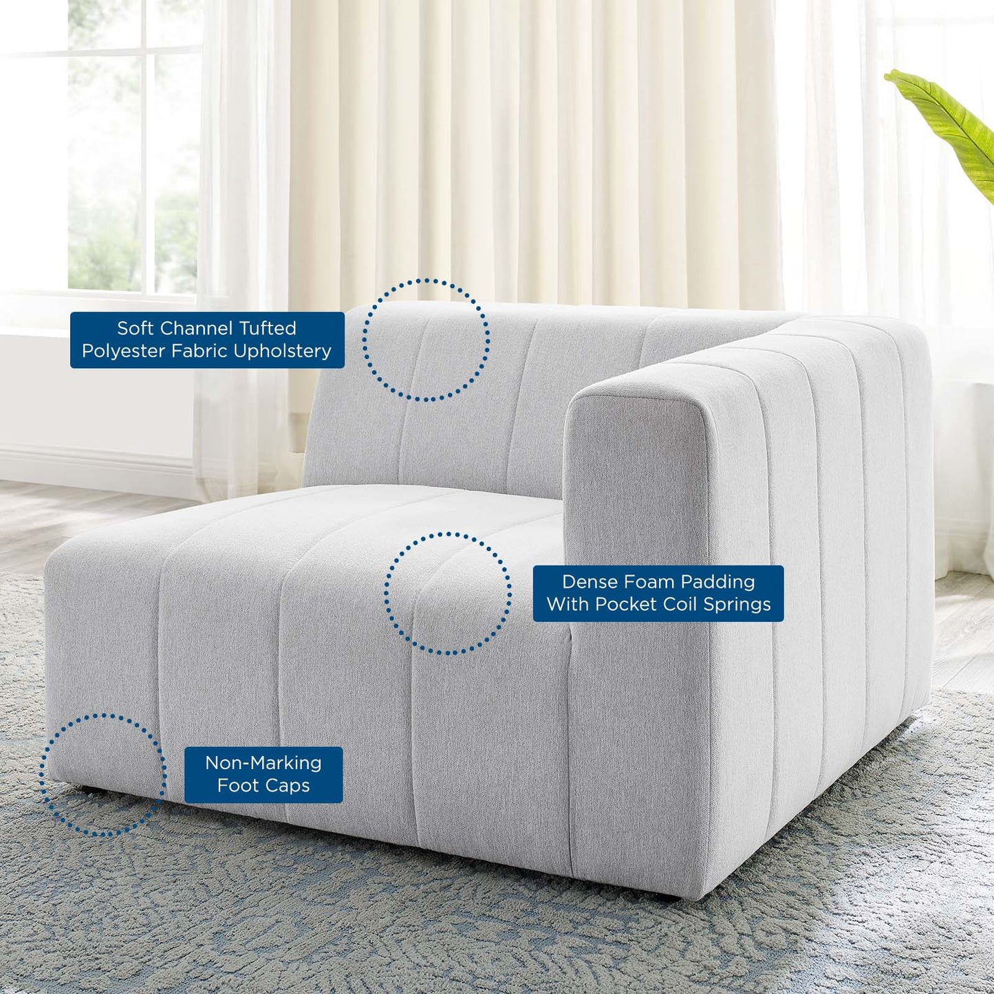 Bartlett Upholstered Fabric Right-Arm Chair, Fabric, Ivory White, 19952