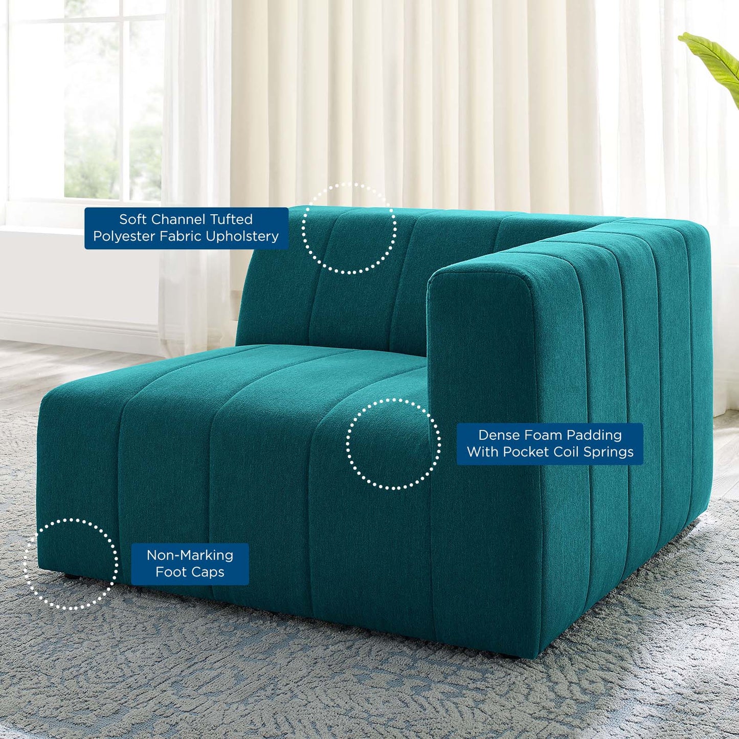 Bartlett Upholstered Fabric Right-Arm Chair, Fabric, Teal Blue, 19954