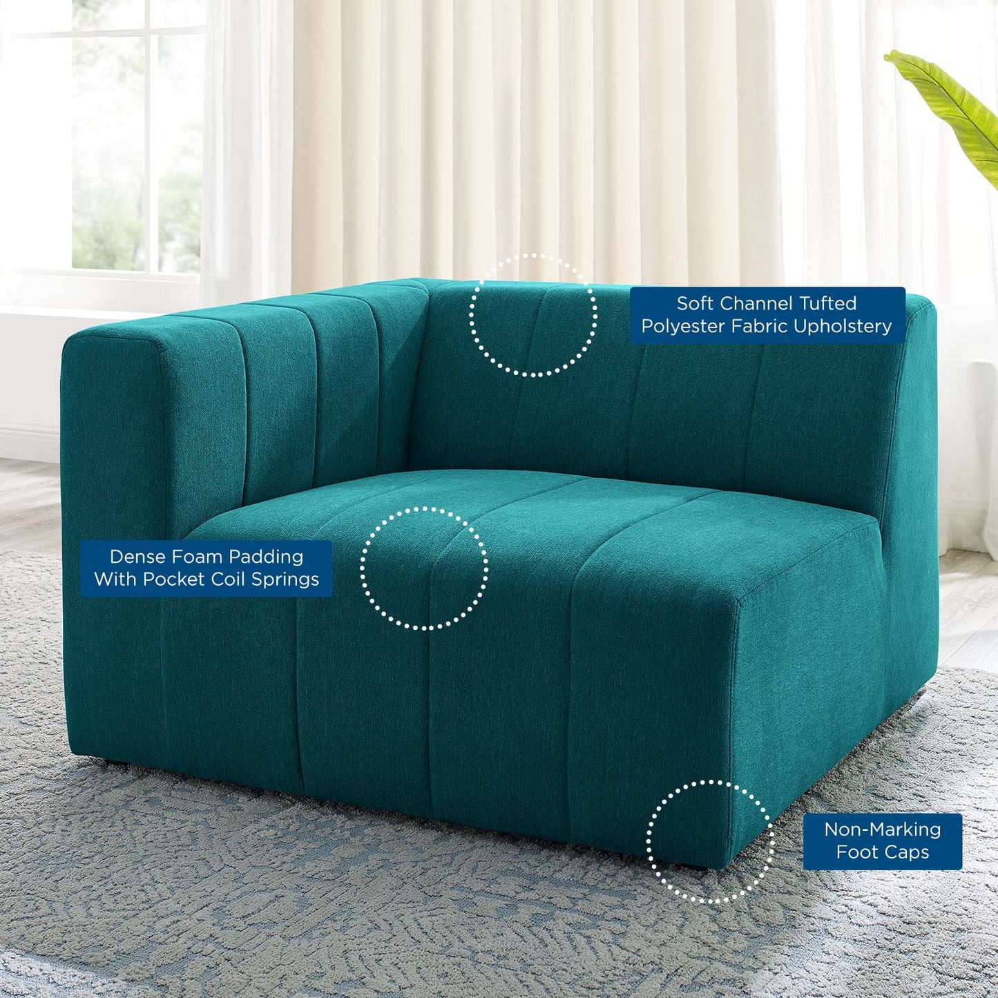 Bartlett Upholstered Fabric Left-Arm Chair, Fabric, Teal Blue, 19958