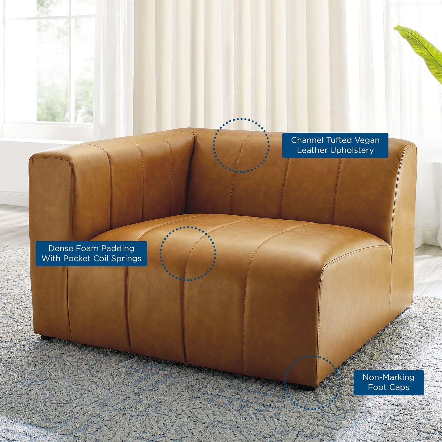 Bartlett Vegan Leather Left-Arm Chair, Faux Vegan Leather, Tan, 19959