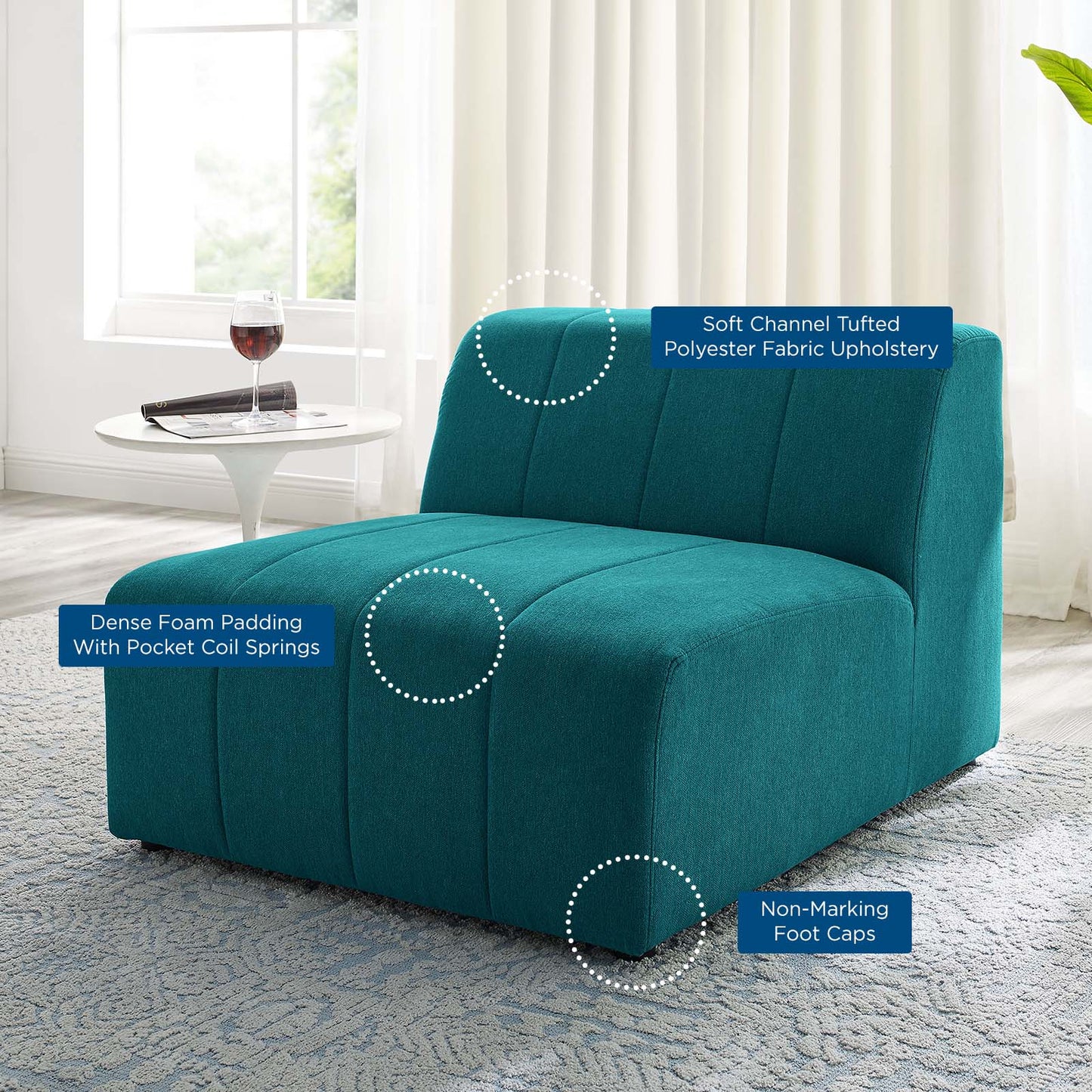 Bartlett Upholstered Fabric Armless Chair, Fabric, Teal Blue, 19962