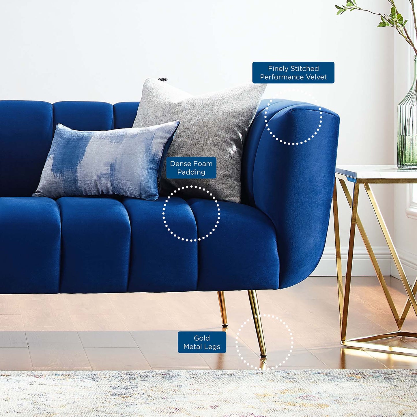 Favour Channel Tufted Performance Velvet Sofa, Velvet, Blue Navy, 19981
