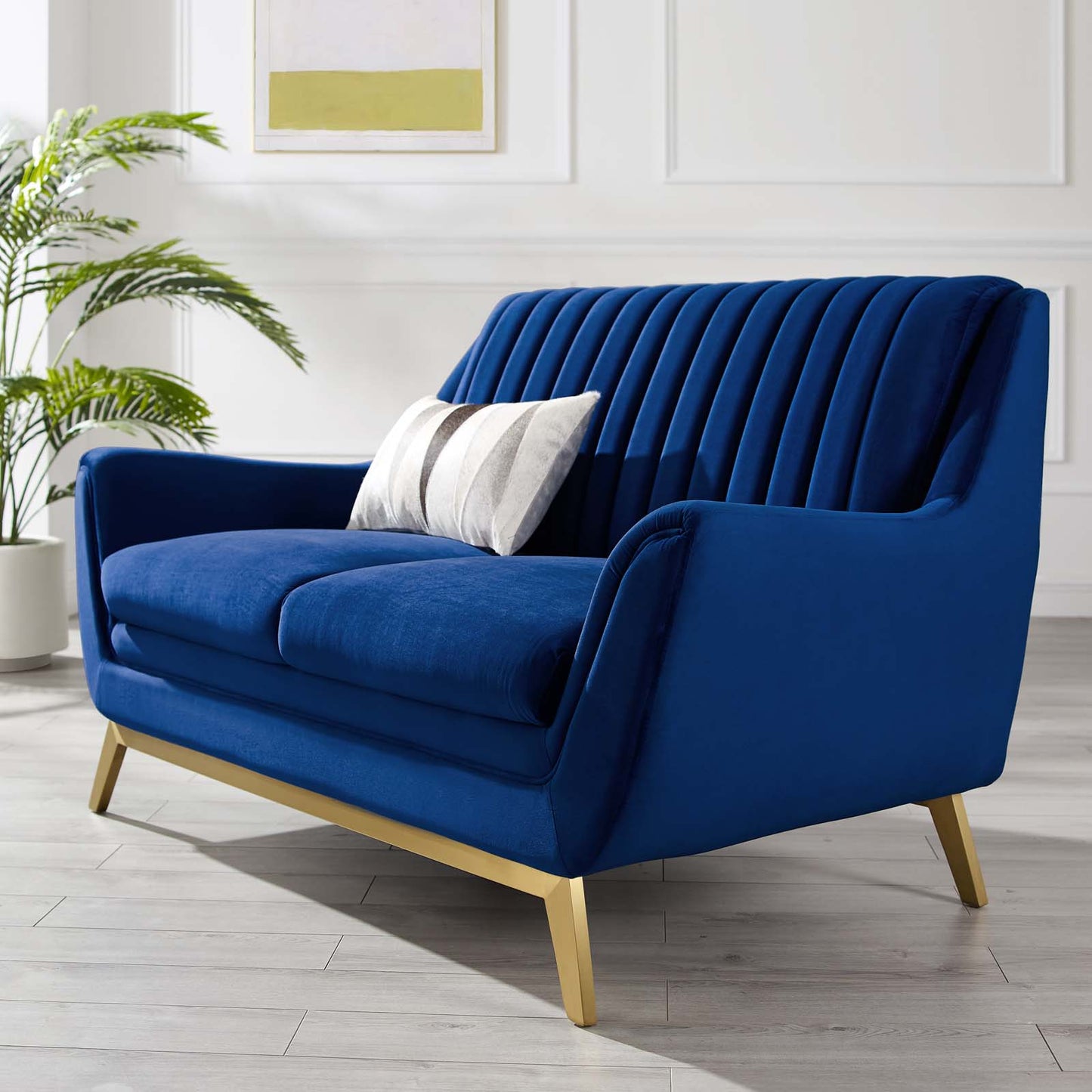 Winsome Channel Tufted Performance Velvet Loveseat, Velvet, Blue Navy, 19988