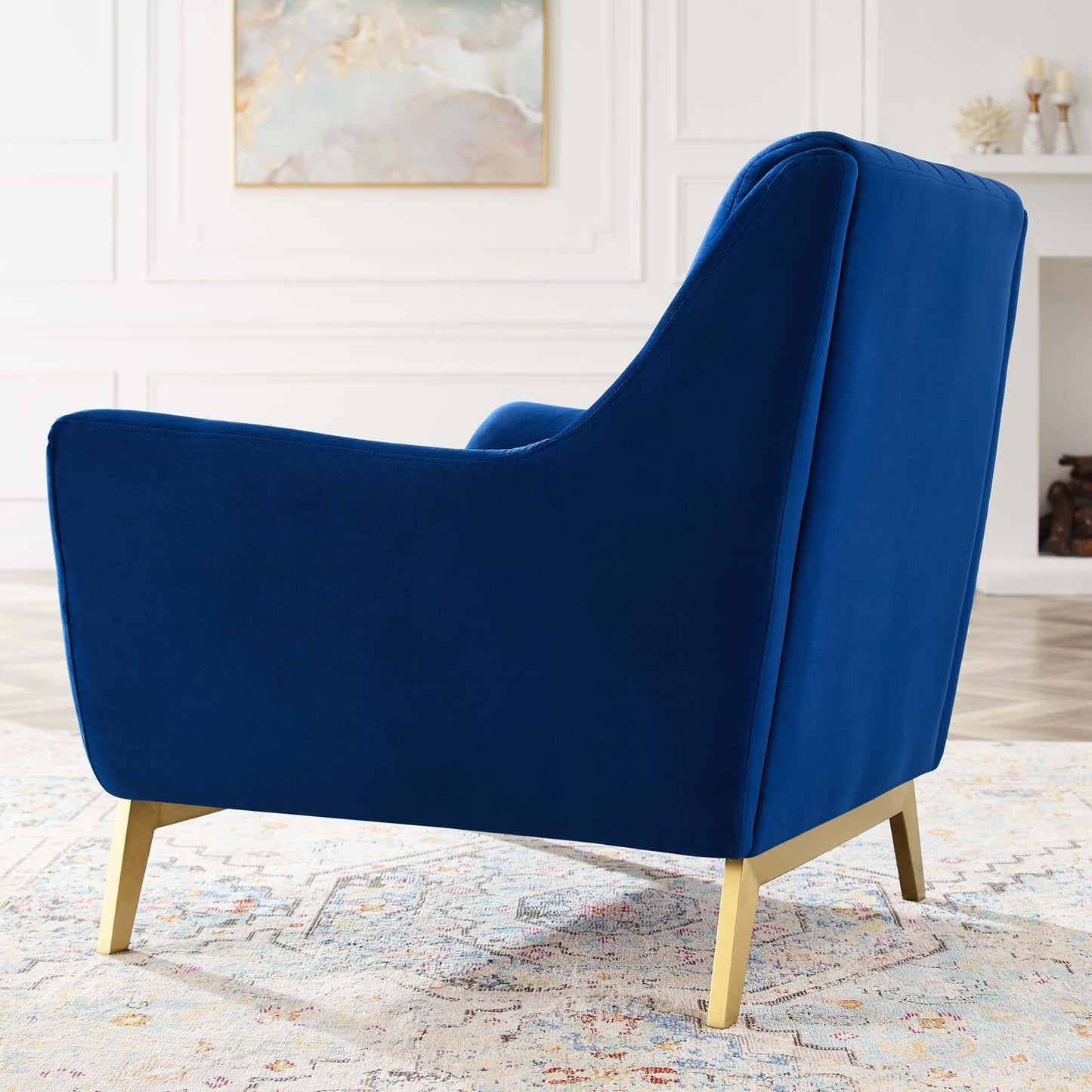 Winsome Channel Tufted Performance Velvet Armchair, Velvet, Blue Navy, 19991