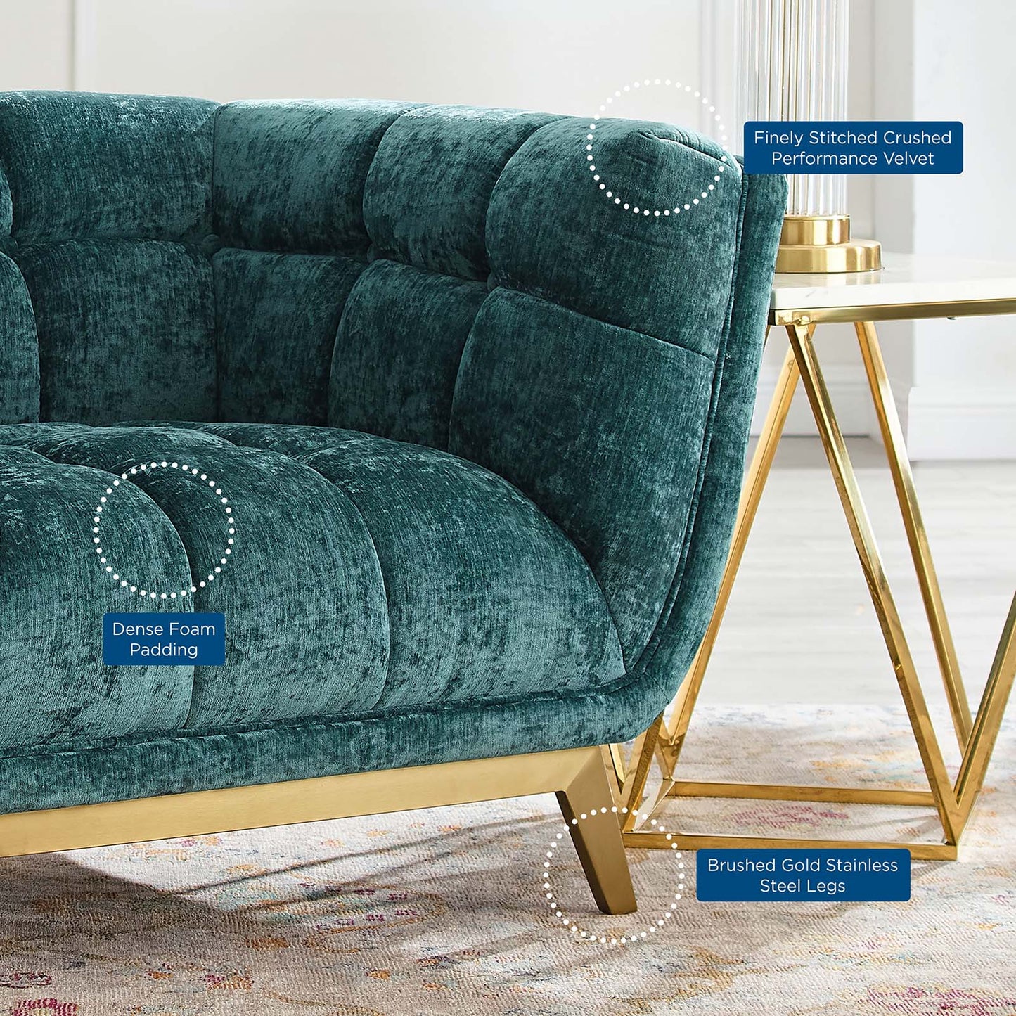 Bestow Crushed Performance Velvet Armchair, Velvet, Teal Blue, 20000
