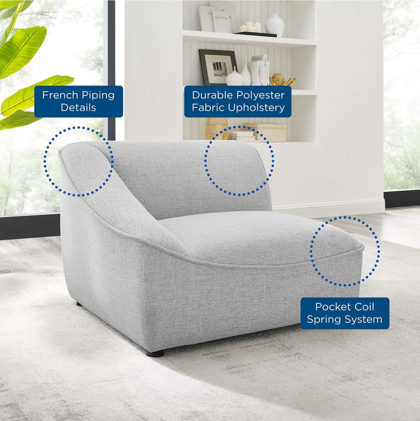 Comprise Left-Arm Sectional Sofa Chair, Fabric, Light Grey Gray, 20002
