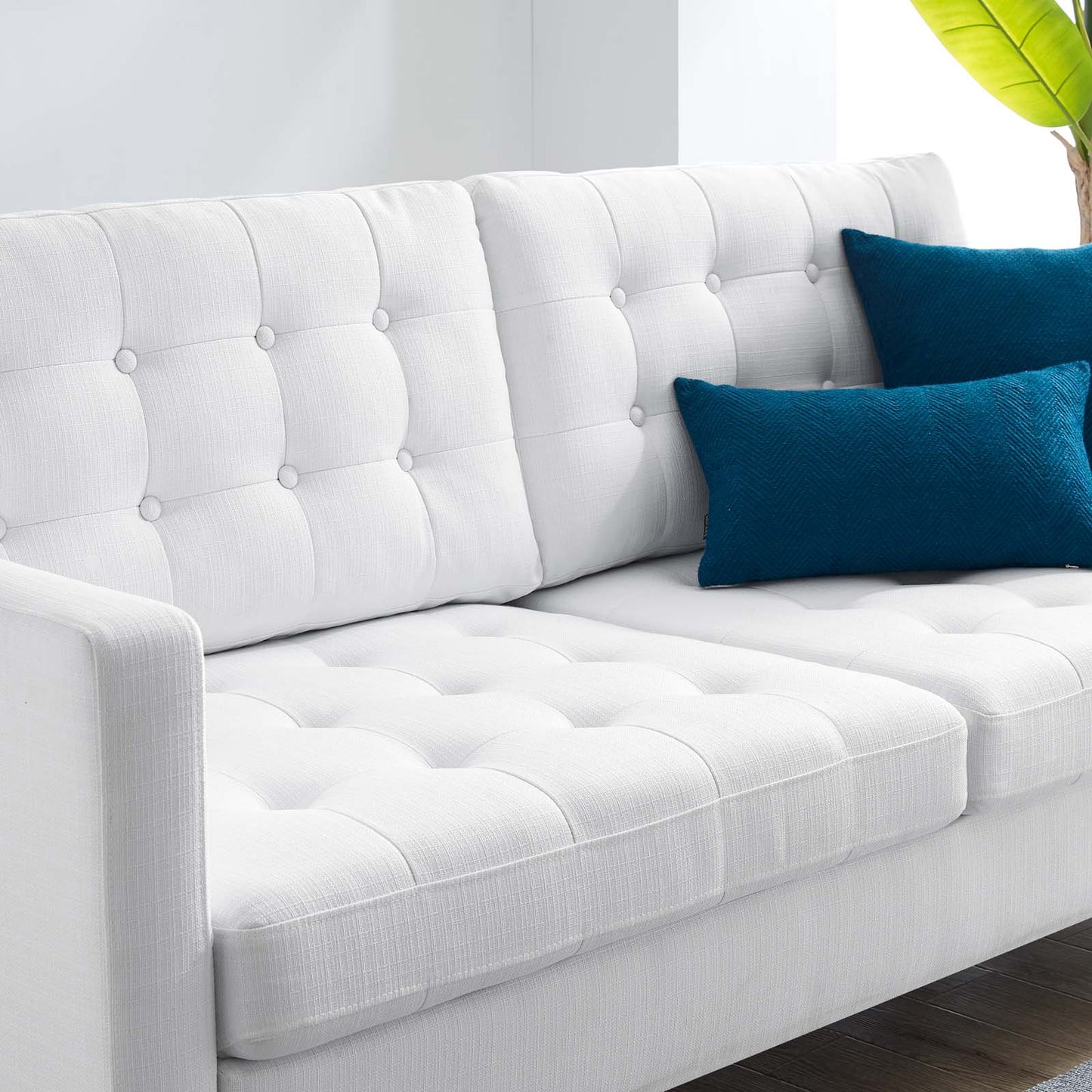Exalt Tufted Fabric Sofa, Fabric, White, 23149