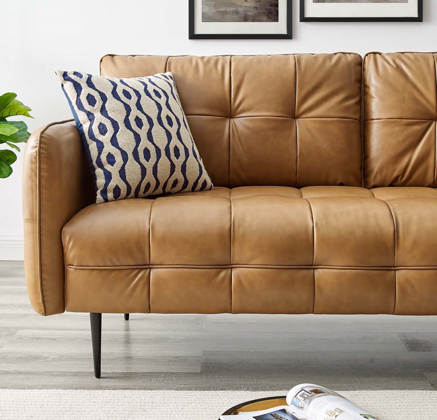 Cameron Tufted Vegan Leather Sofa, Faux Vegan Leather, Tan, 20085