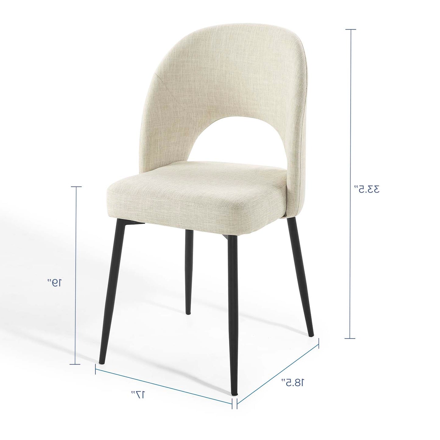 Rouse Dining Side Chair Upholstered Fabric Set of 2, Fabric, Metal Steel, Black Beige, 20116
