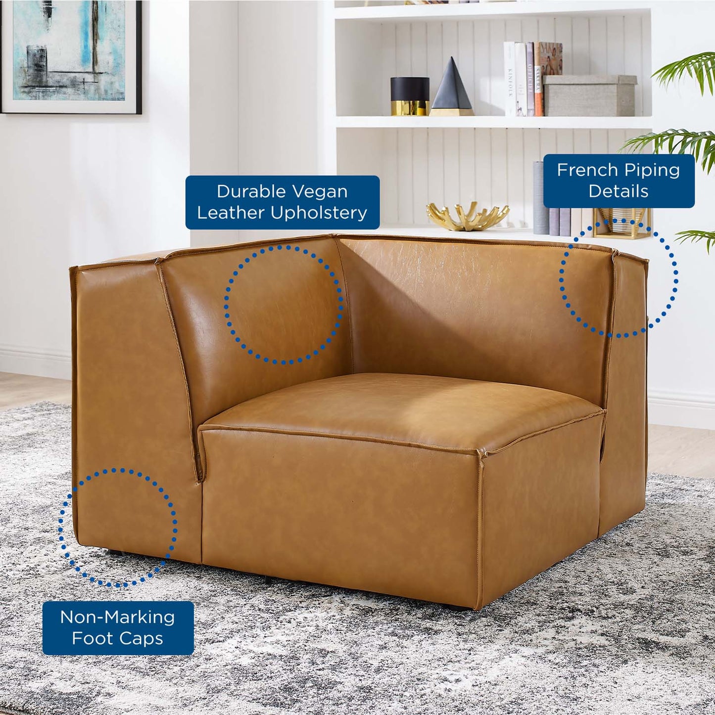 Restore Vegan Leather Sectional Sofa Corner Chair, Faux Vegan Leather, Tan, 20123