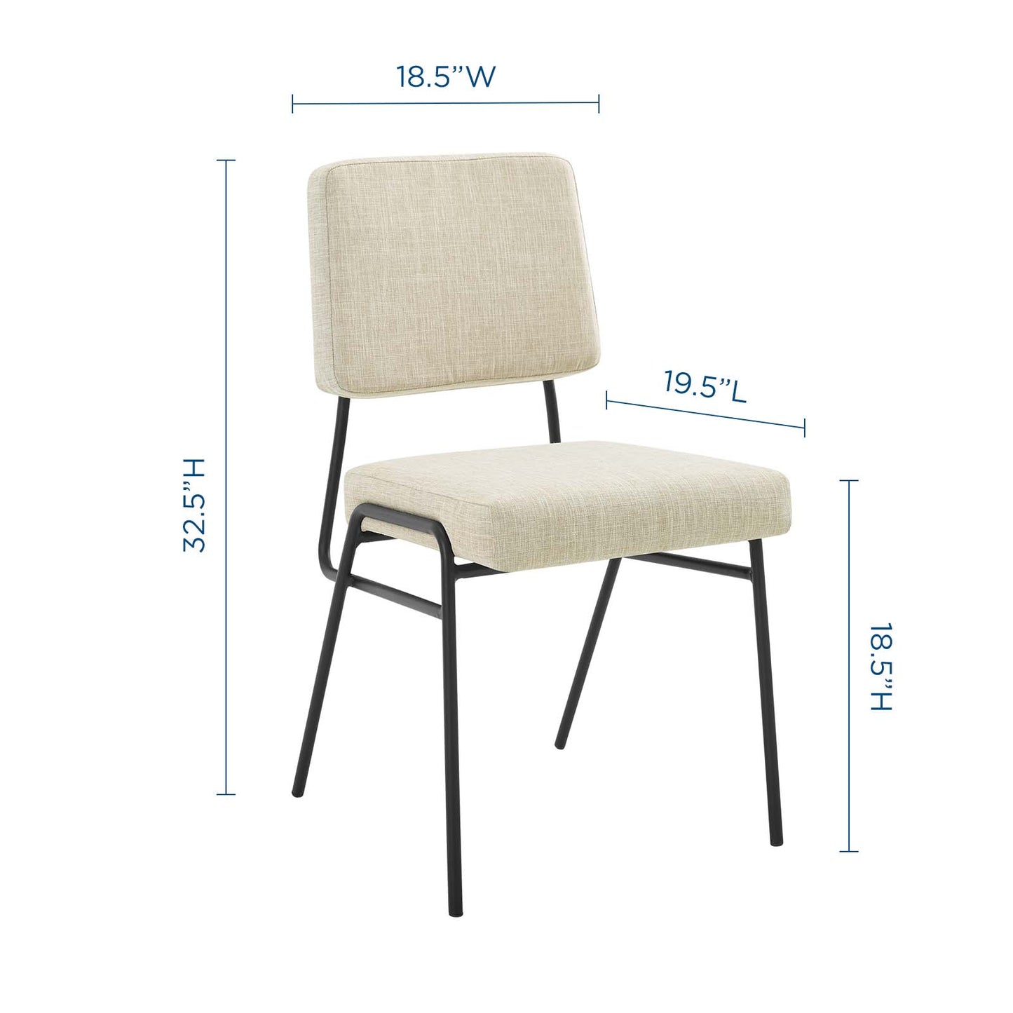 Craft Dining Side Chair Upholstered Fabric Set of 2, Fabric, Black Beige, 20150