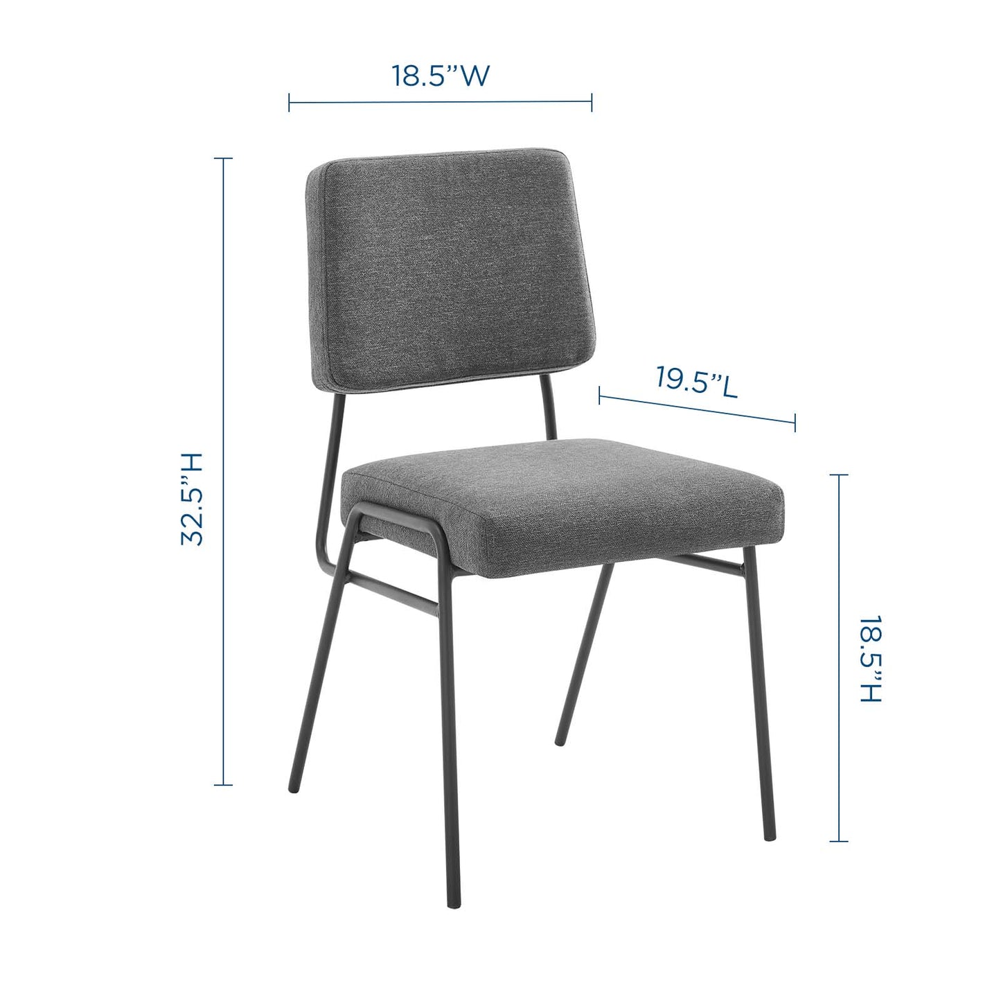Craft Dining Side Chair Upholstered Fabric Set of 2, Fabric, Black Grey Gray, 20151