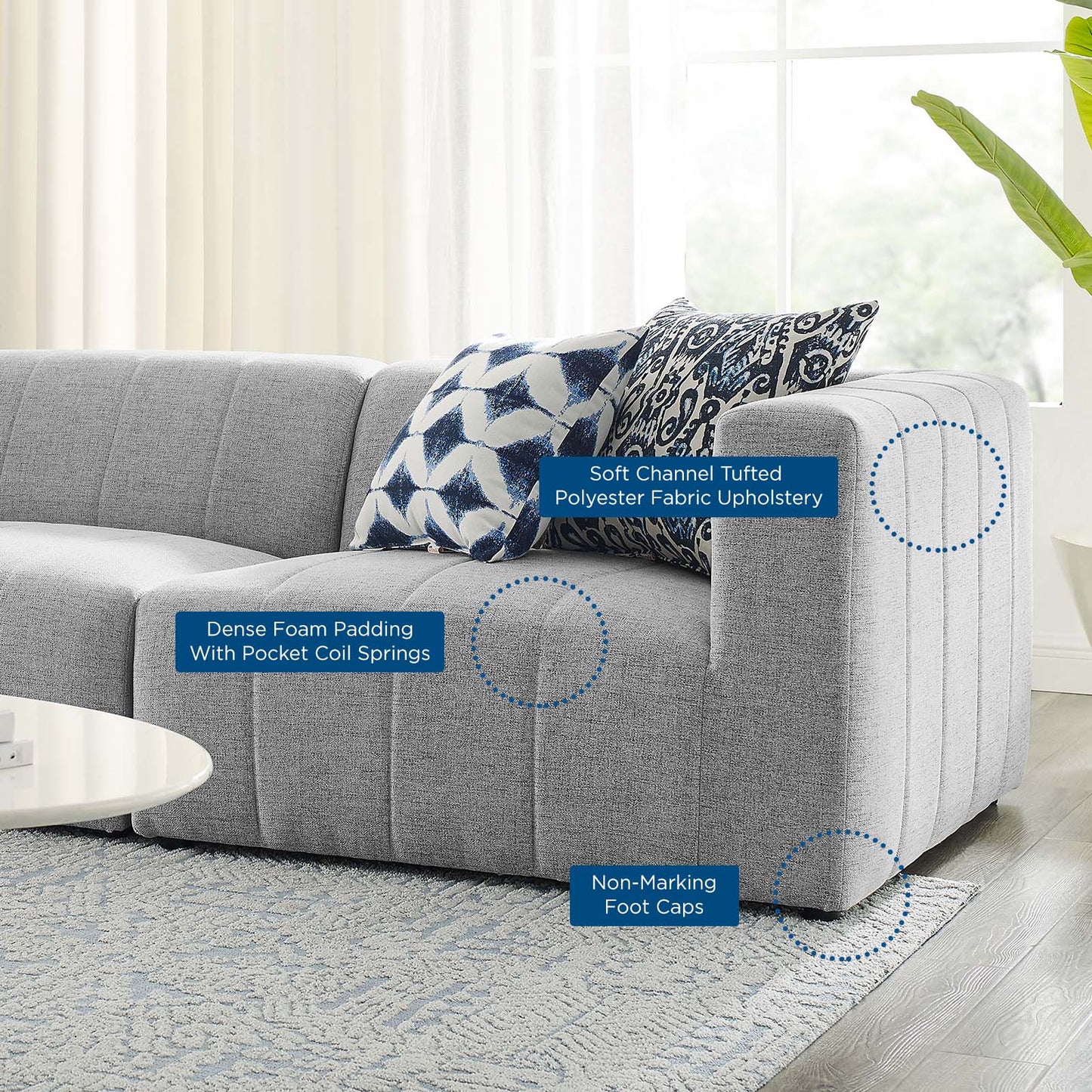 Bartlett Upholstered Fabric Upholstered Fabric 3-Piece Sofa, Fabric, Light Grey Gray, 20166