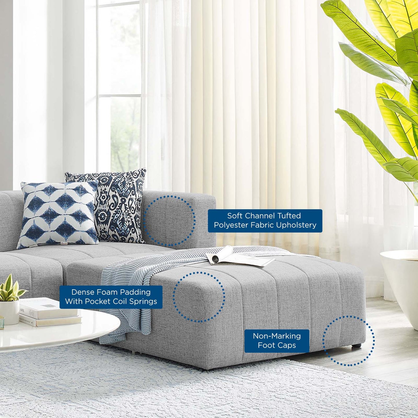 Bartlett Upholstered Fabric Upholstered Fabric 4-Piece Sectional Sofa, Fabric, Light Grey Gray, 20170