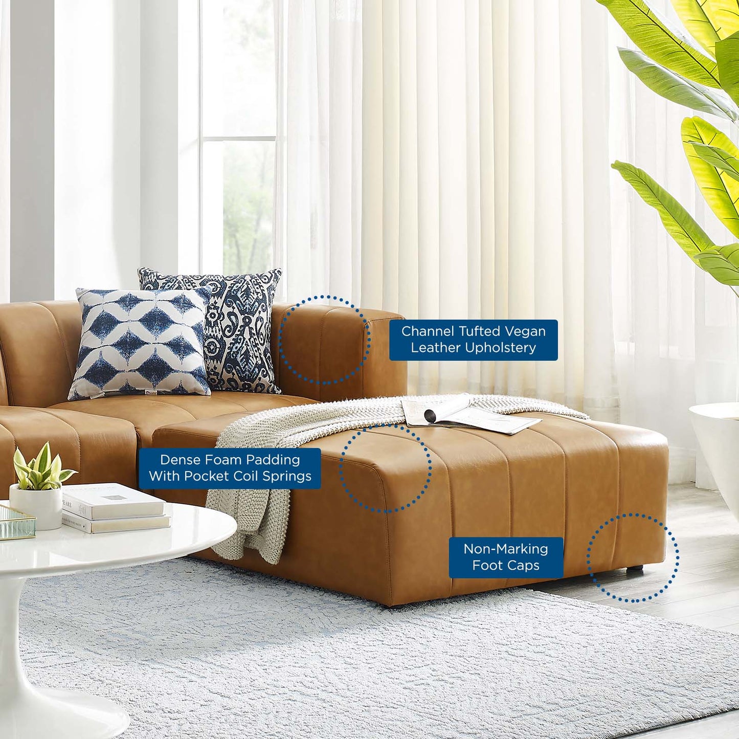 Bartlett Vegan Leather Vegan Leather 4-Piece Sectional Sofa, Faux Vegan Leather, Tan, 20172