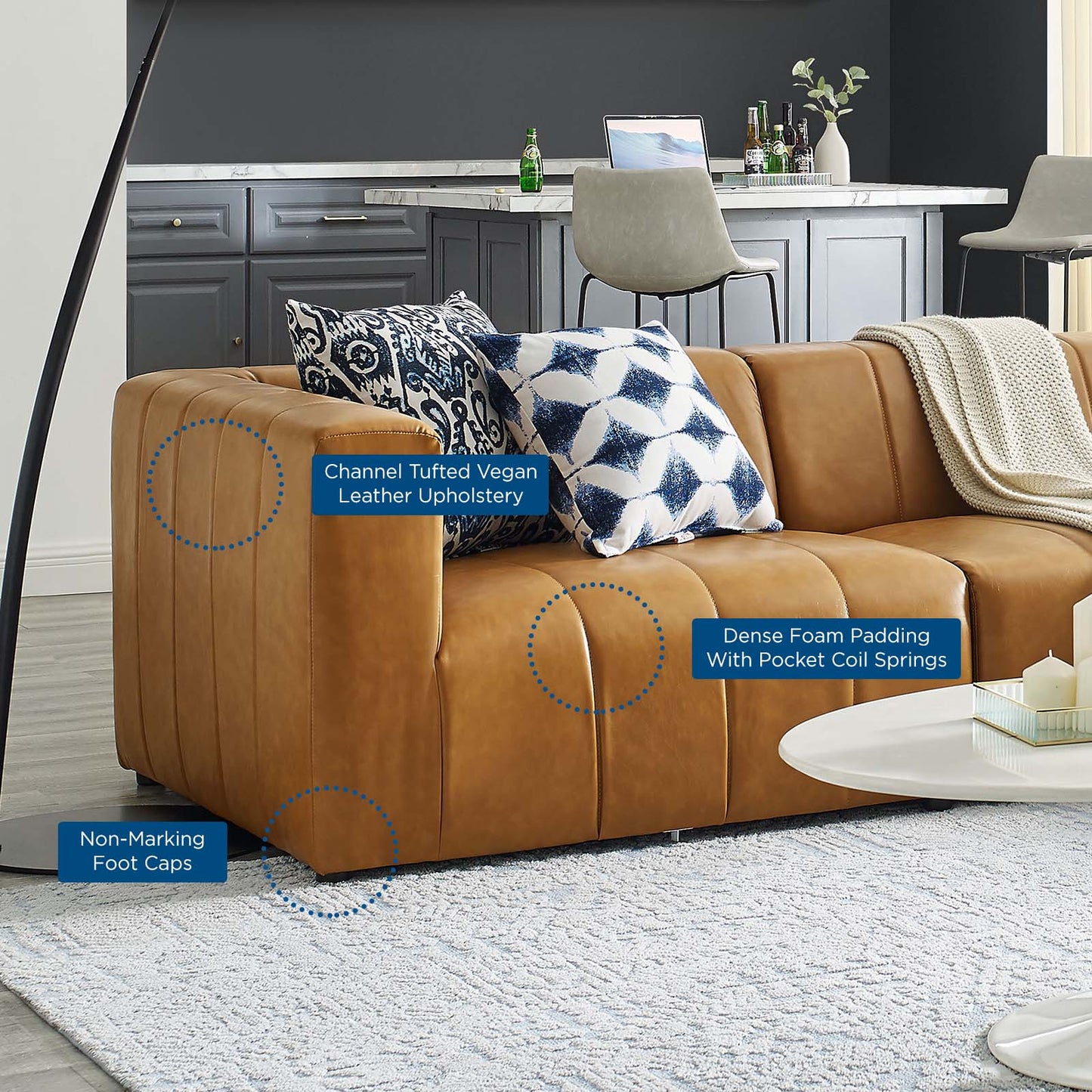 Bartlett Vegan Leather Vegan Leather 4-Piece Sectional Sofa, Faux Vegan Leather, Tan, 20176