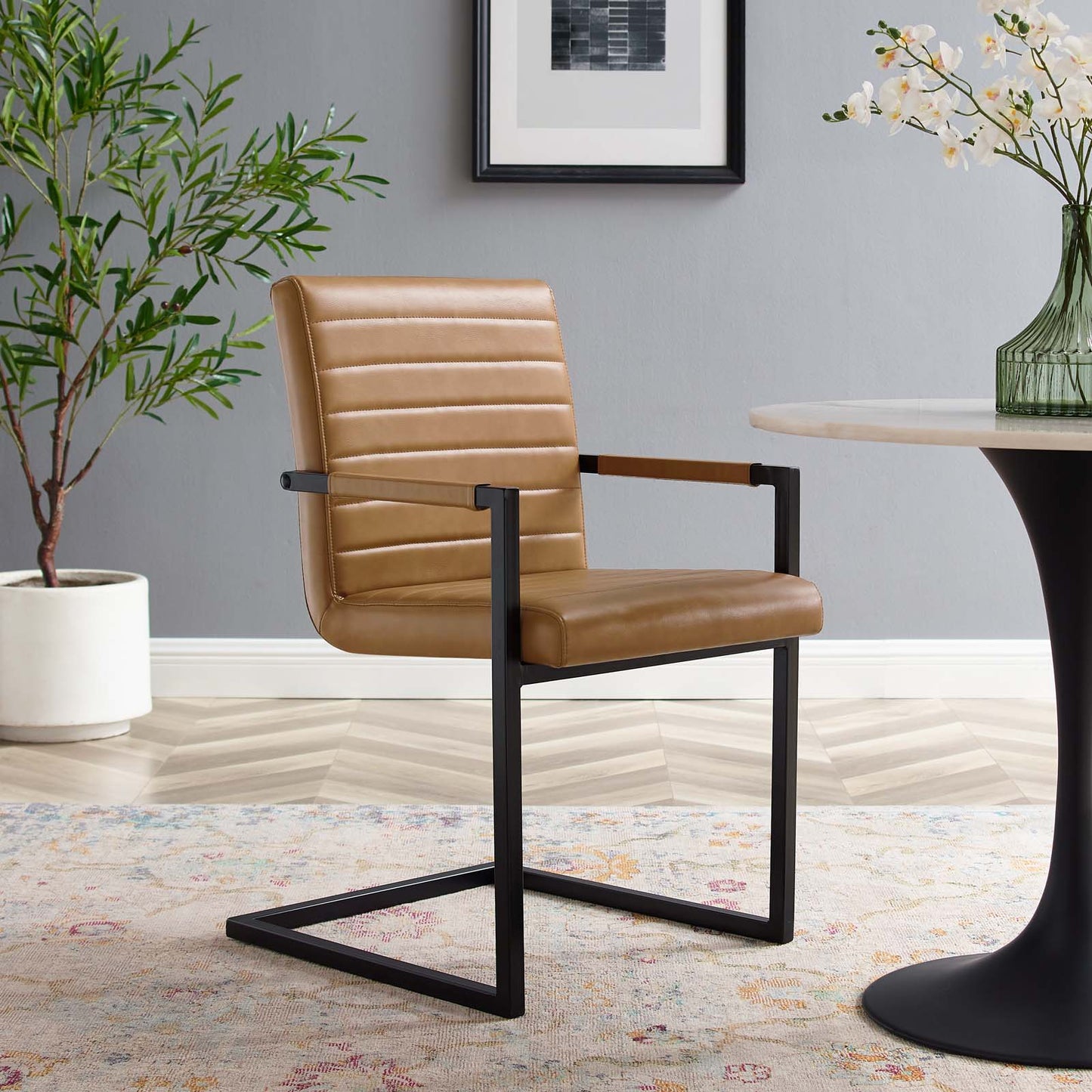 Savoy Vegan Leather Dining Chairs - Set of 2, Faux Vegan Leather, Tan, 20183