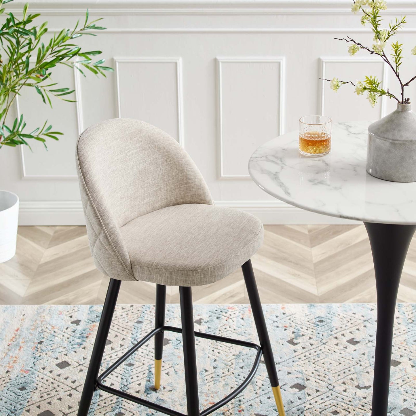 Cordial Fabric Bar Stools - Set of 2, Fabric, Metal, Beige, 20204