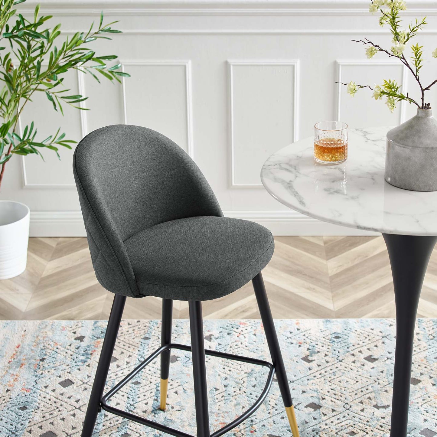 Cordial Fabric Bar Stools - Set of 2, Fabric, Metal, Grey Gray, 20205