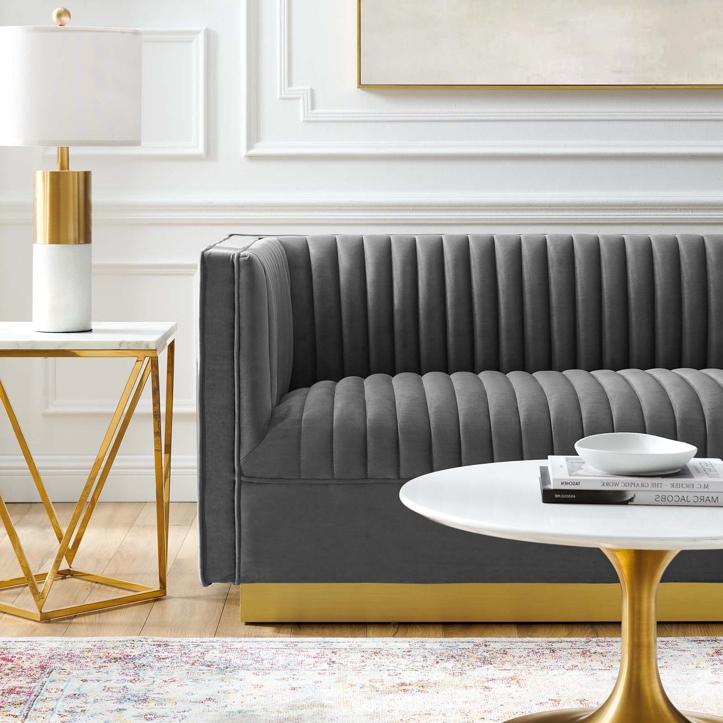 Sanguine Vertical Channel Tufted Performance Velvet Loveseat, Velvet, Grey Gray, 20232