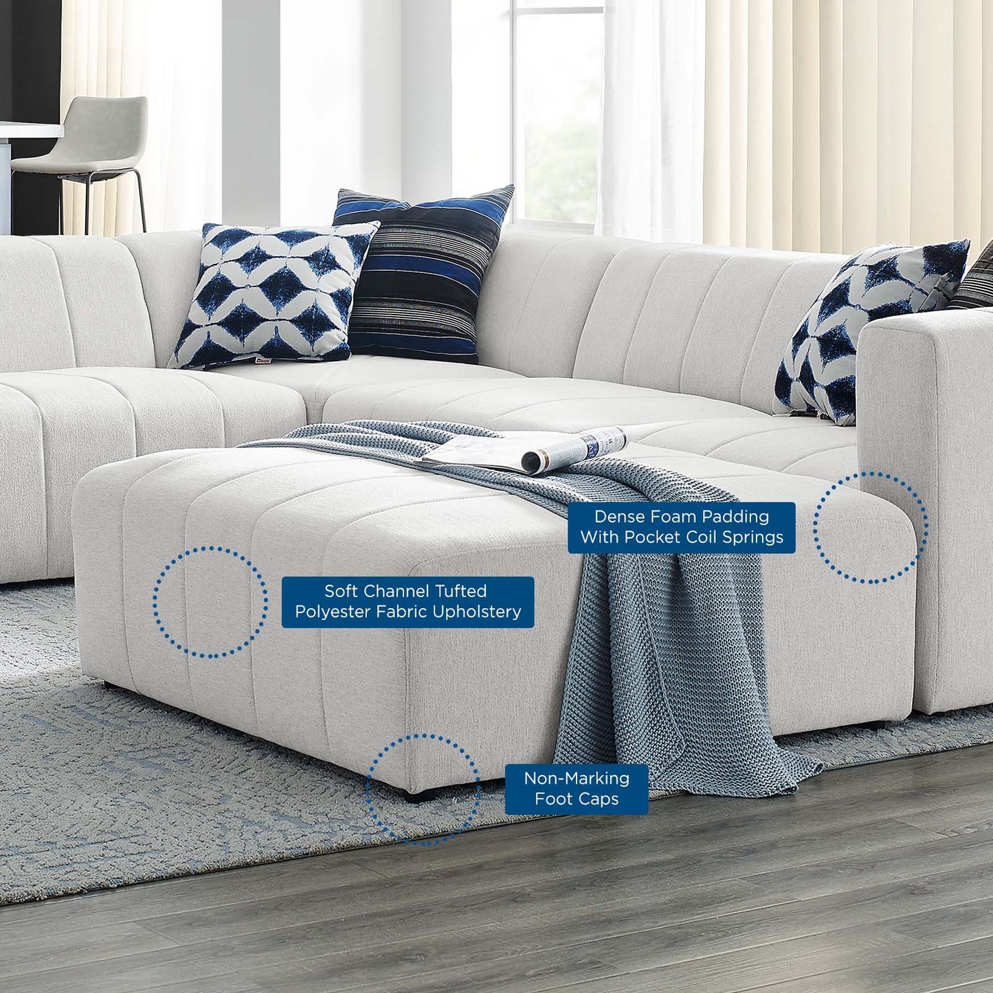 Bartlett Upholstered Fabric Upholstered Fabric 6-Piece Sectional Sofa, Fabric, Ivory White, 20238
