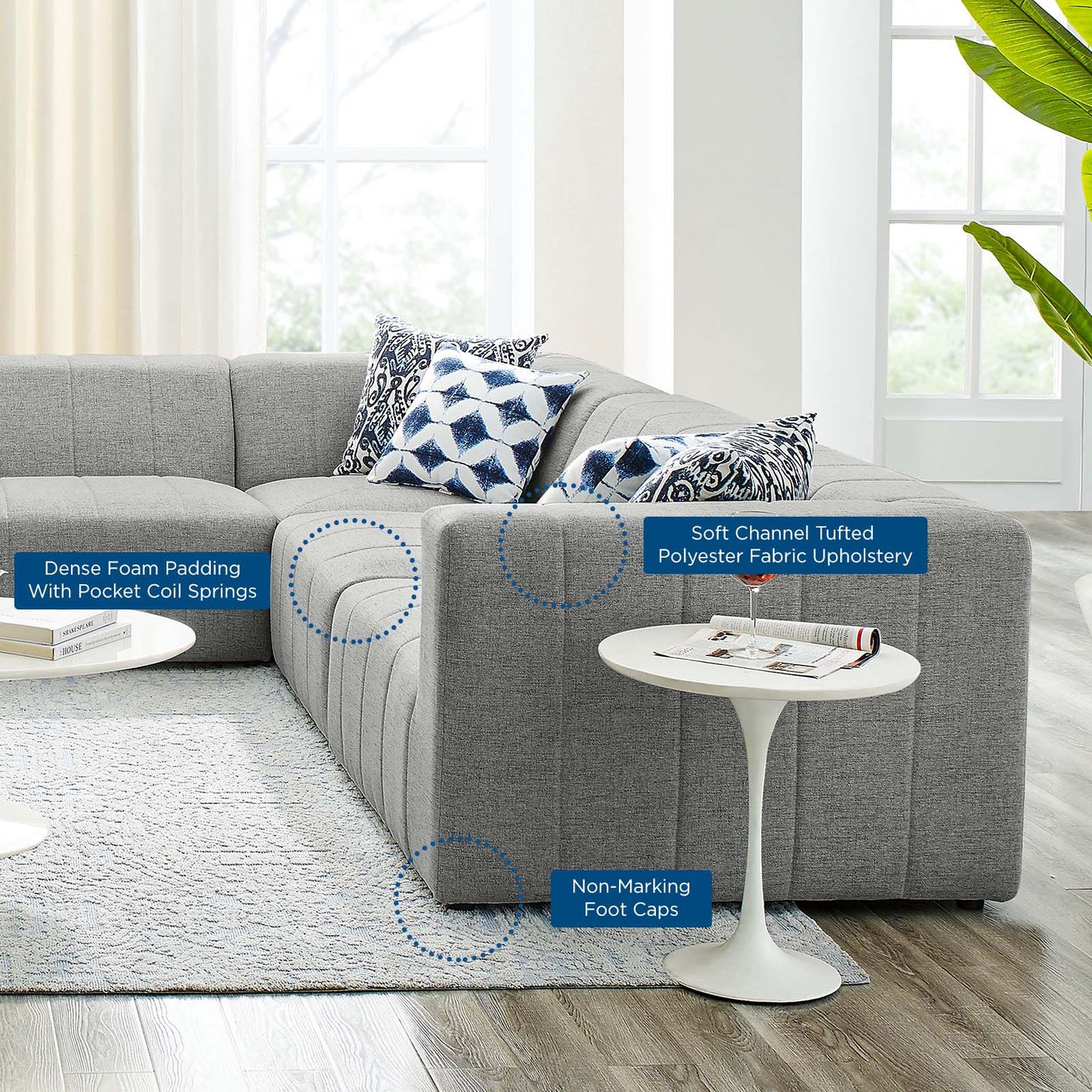 Bartlett Upholstered Fabric 8-Piece Sectional Sofa, Fabric, Light Grey Gray, 20243