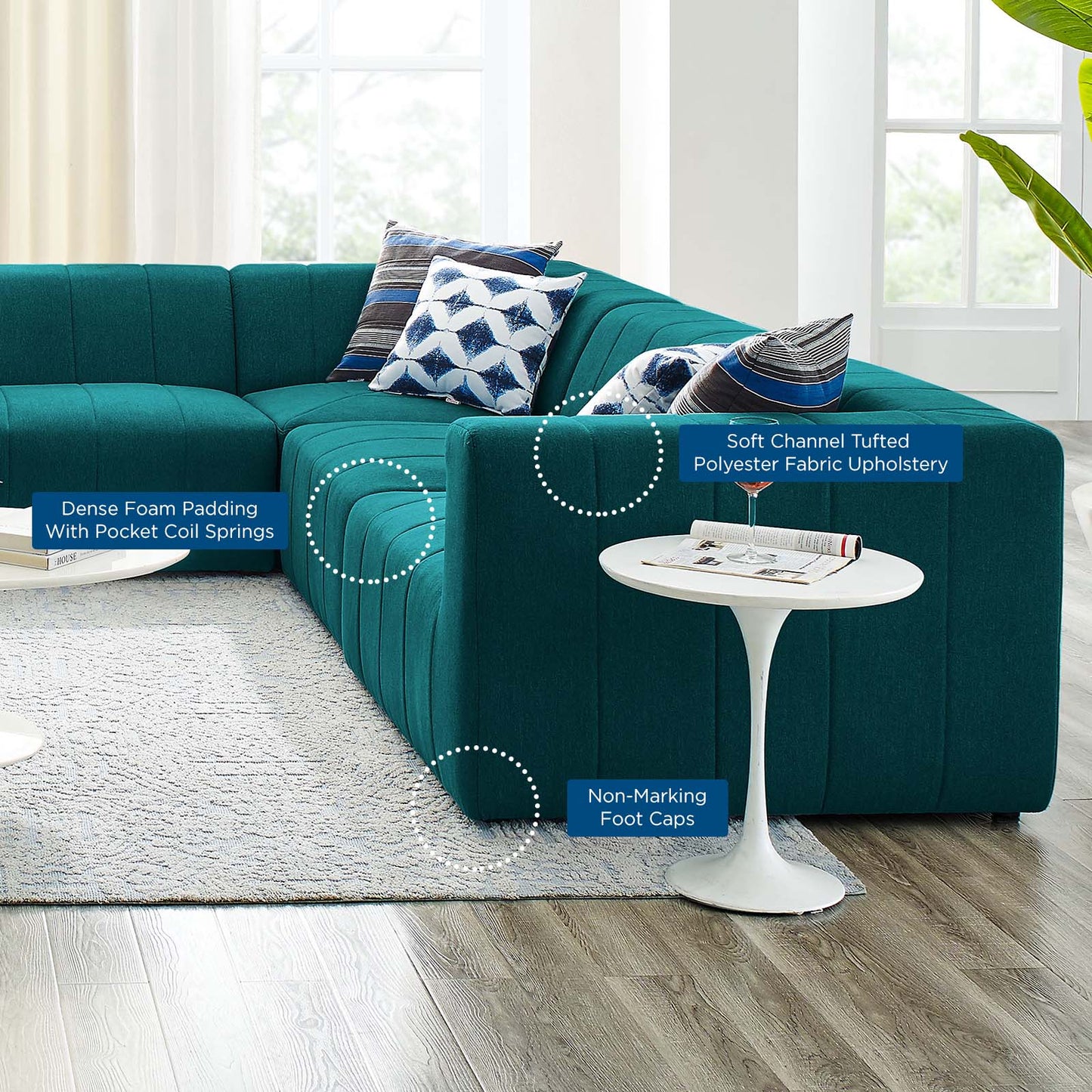 Bartlett Upholstered Fabric 8-Piece Sectional Sofa, Fabric, Teal Blue, 20244