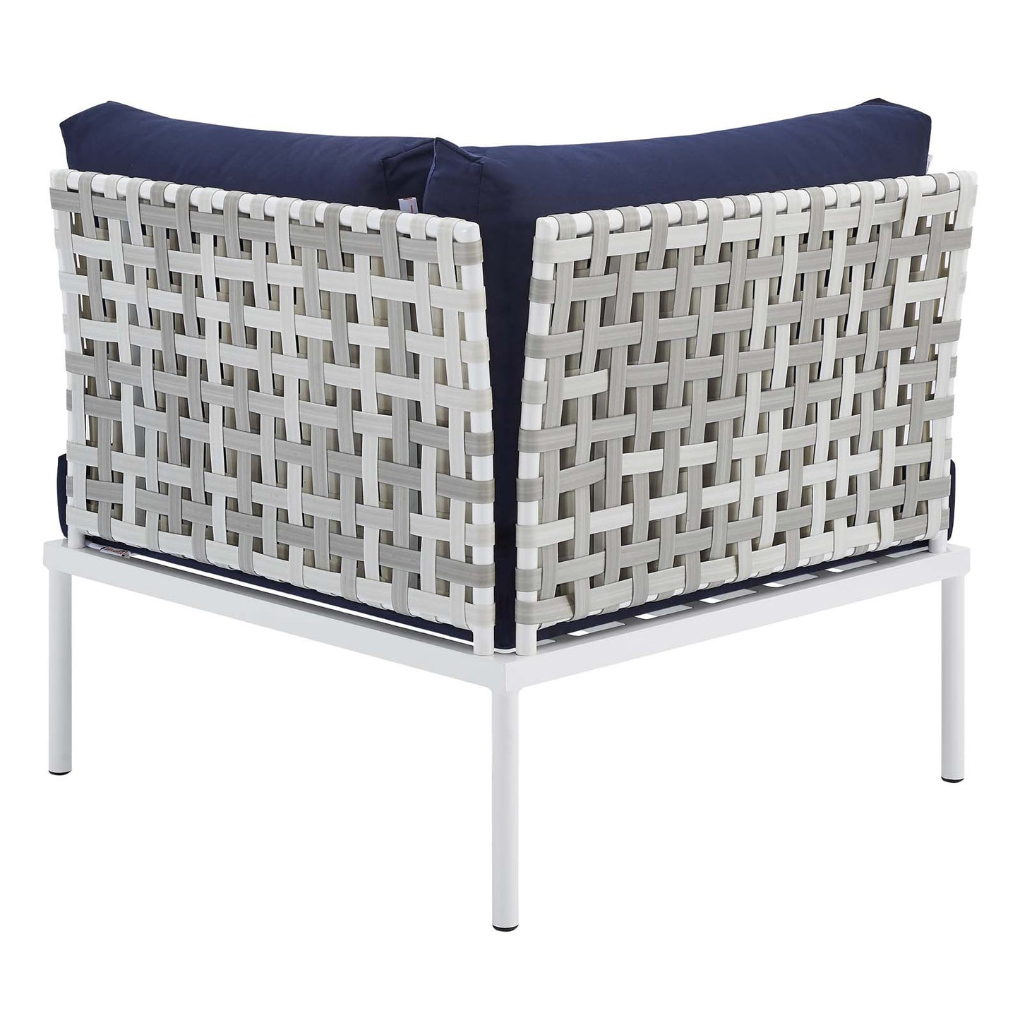 Harmony Sunbrella® Basket Weave Outdoor Patio Aluminum Corner Chair, Aluminum, Metal, Steel, Blue Navy, 20247