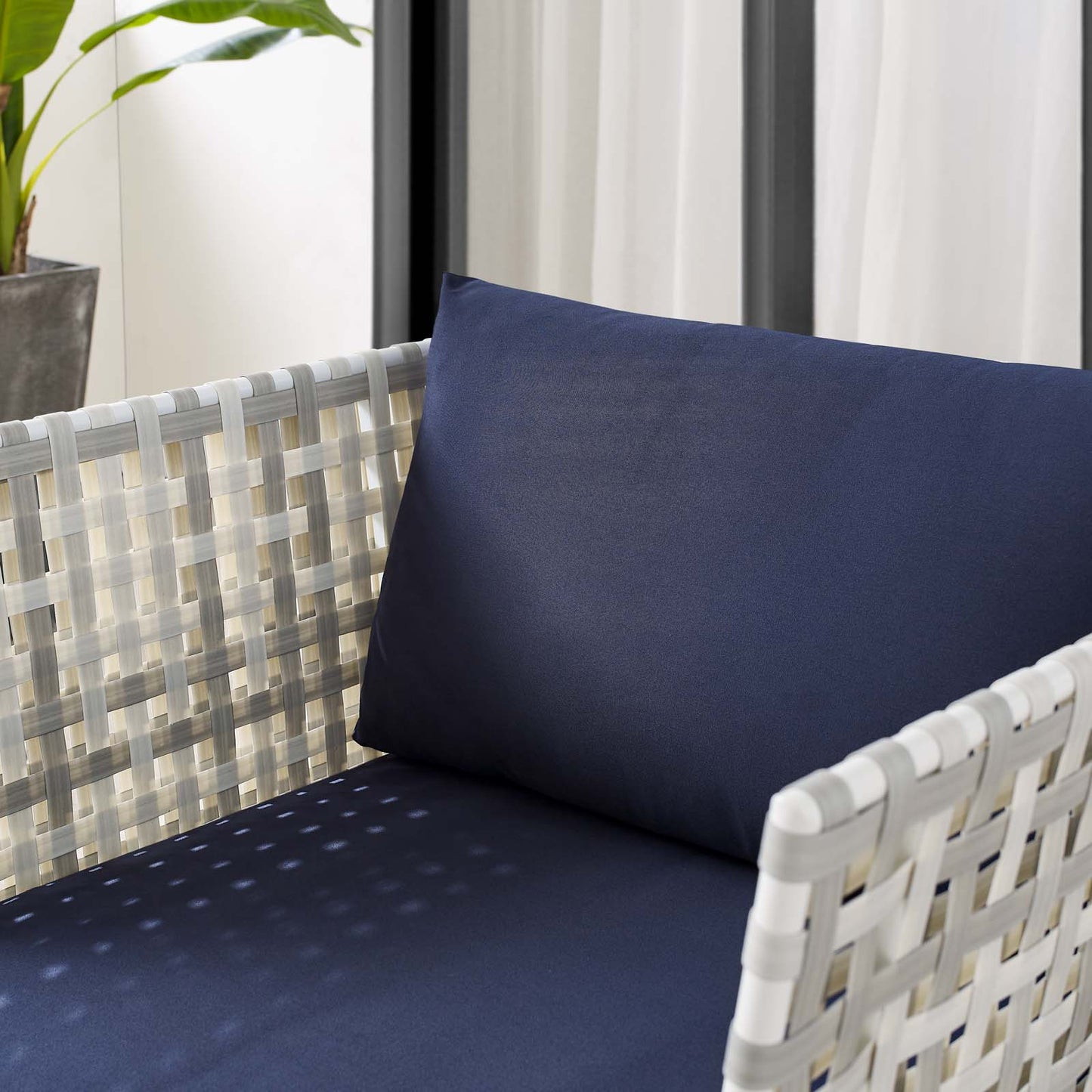 Harmony Sunbrella® Basket Weave Outdoor Patio Aluminum Armchair, Aluminum, Metal, Steel, Blue Navy, 20255