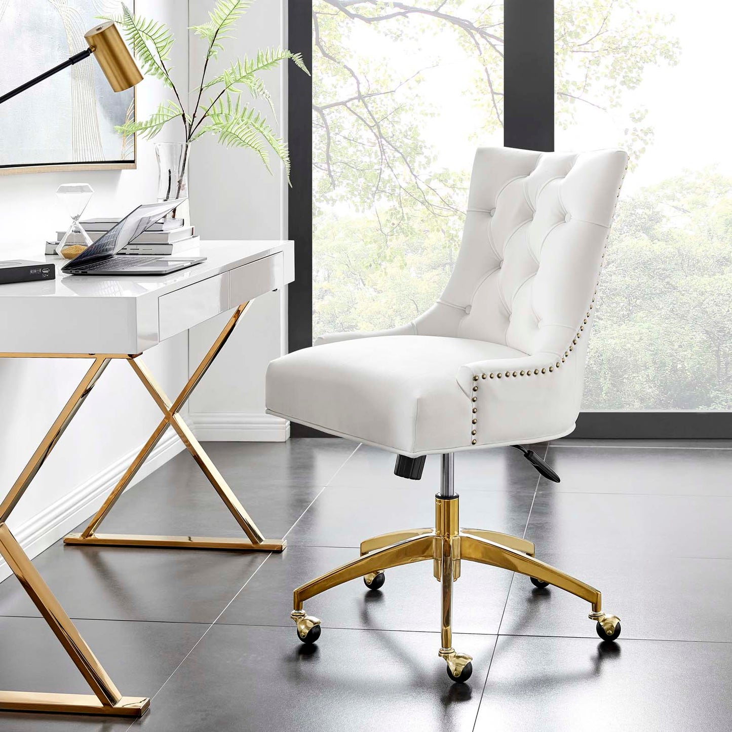 Regent Tufted Performance Velvet Office Chair, Velvet, Gold White, 20261