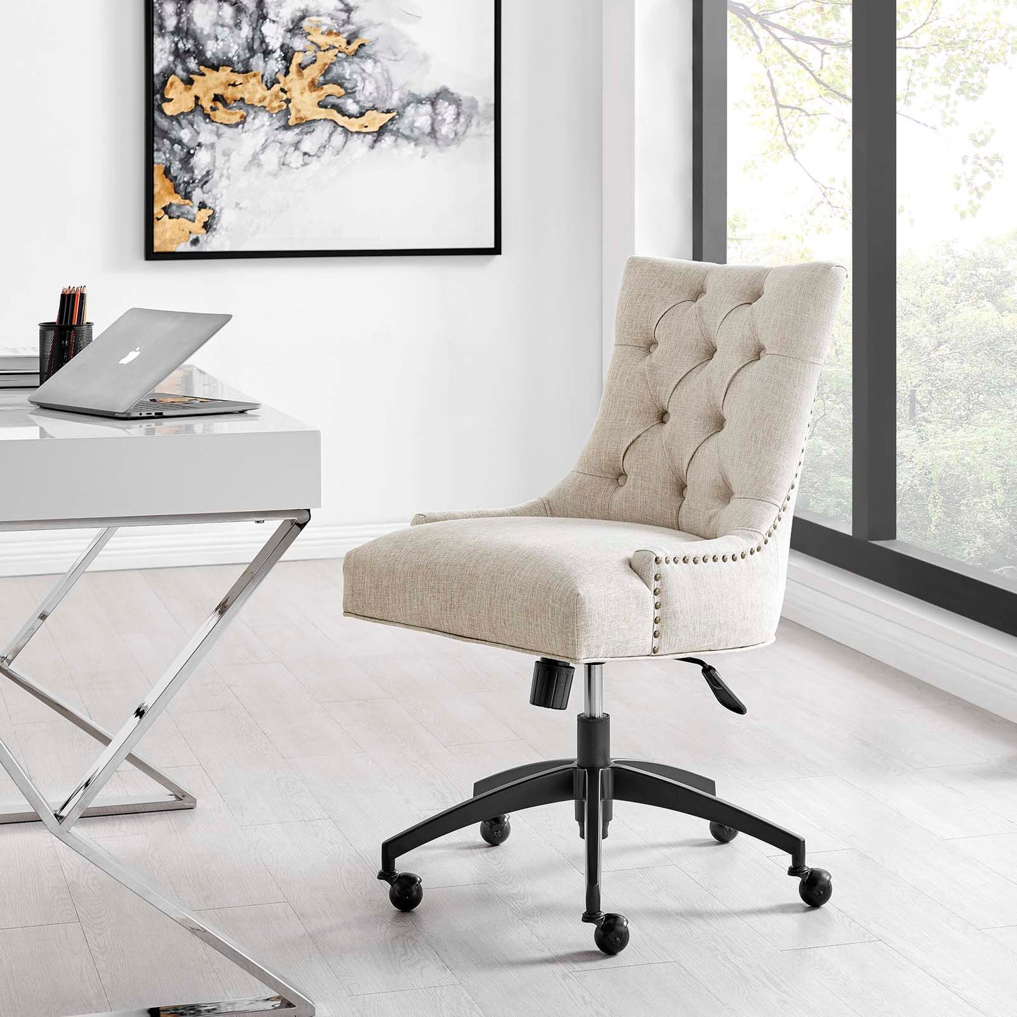 Regent Tufted Fabric Office Chair, Fabric, Black Beige, 20262