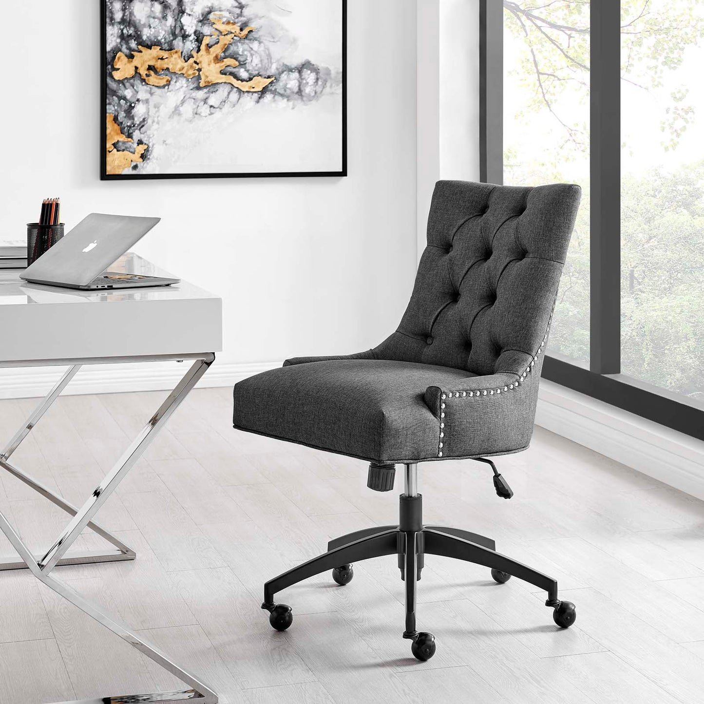 Regent Tufted Fabric Office Chair, Fabric, Black Grey Gray, 20263